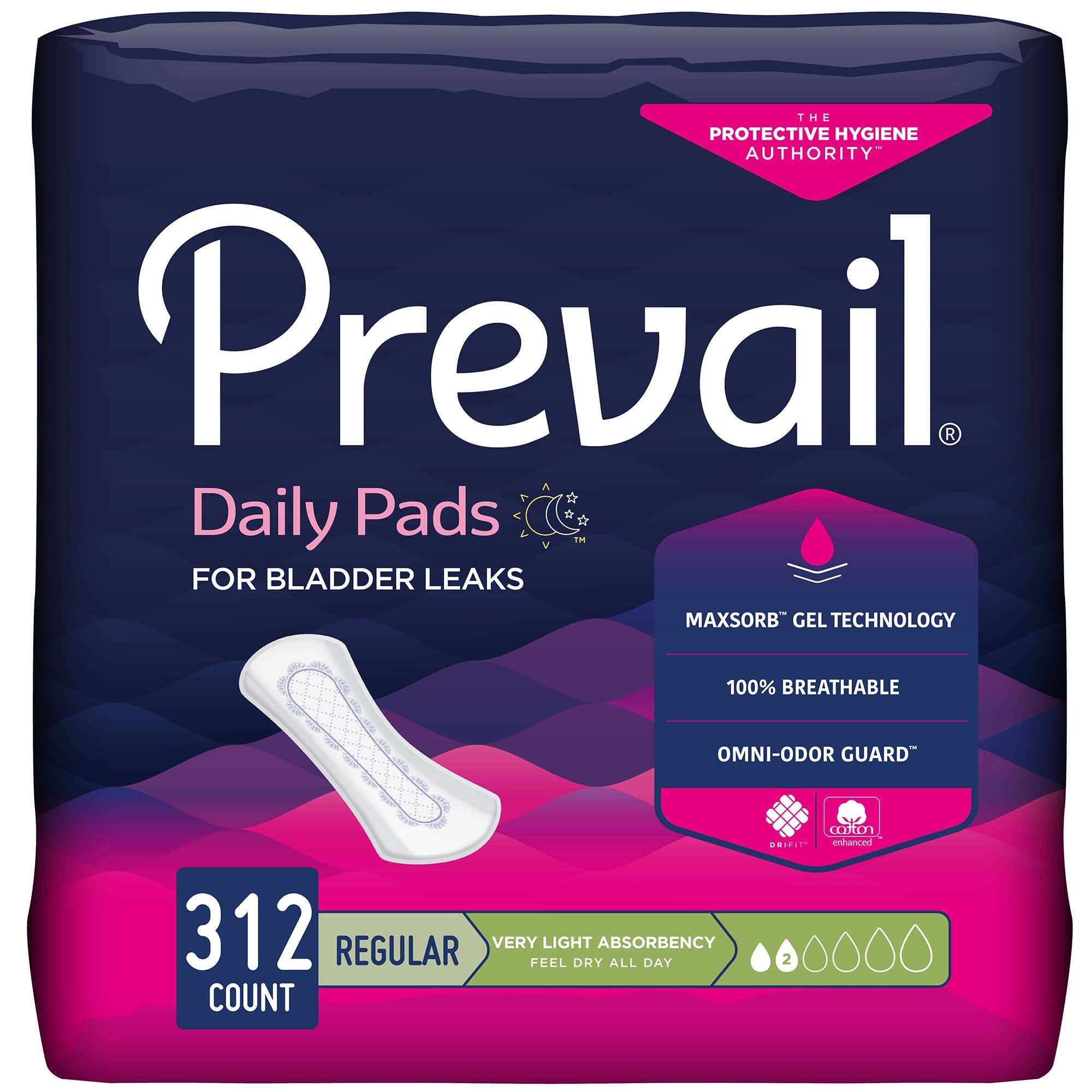 Bladder Control Pad Prevail® Daily Liner 7-1/2 Inch Length Light Absorbency Polymer Core Small