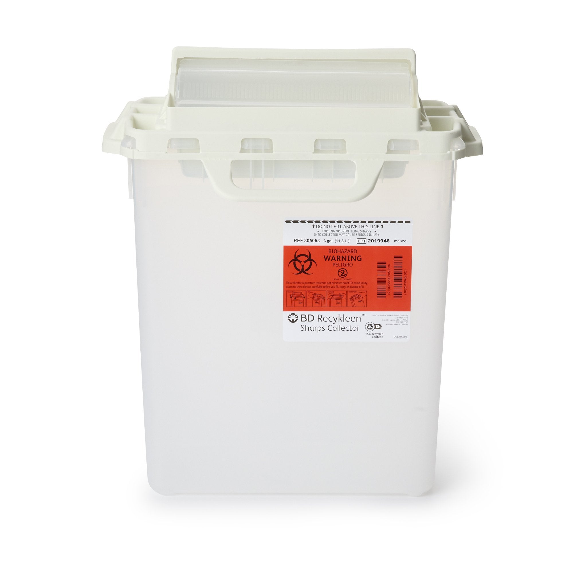 Sharps Container Recykleen™ Pearl Base 15-3/4 H X 13-1/2 W X 6 D Inch Horizontal Entry 3 Gallon
