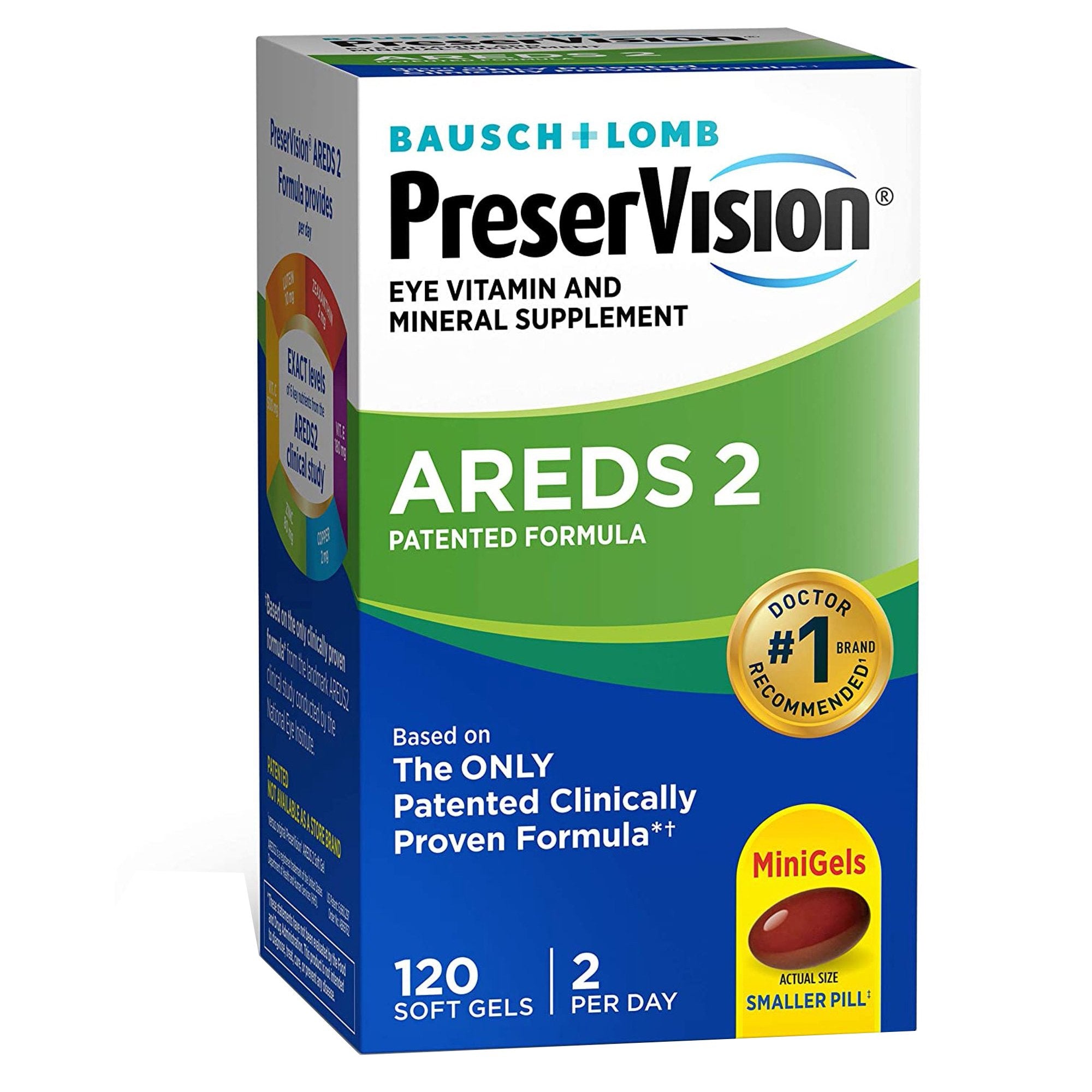 Eye Vitamin Supplement PreserVision® Areds 2 Ascorbic Acid / Vitamin E 2200 IU - 226 mg Strength Capsule 120 per Bottle