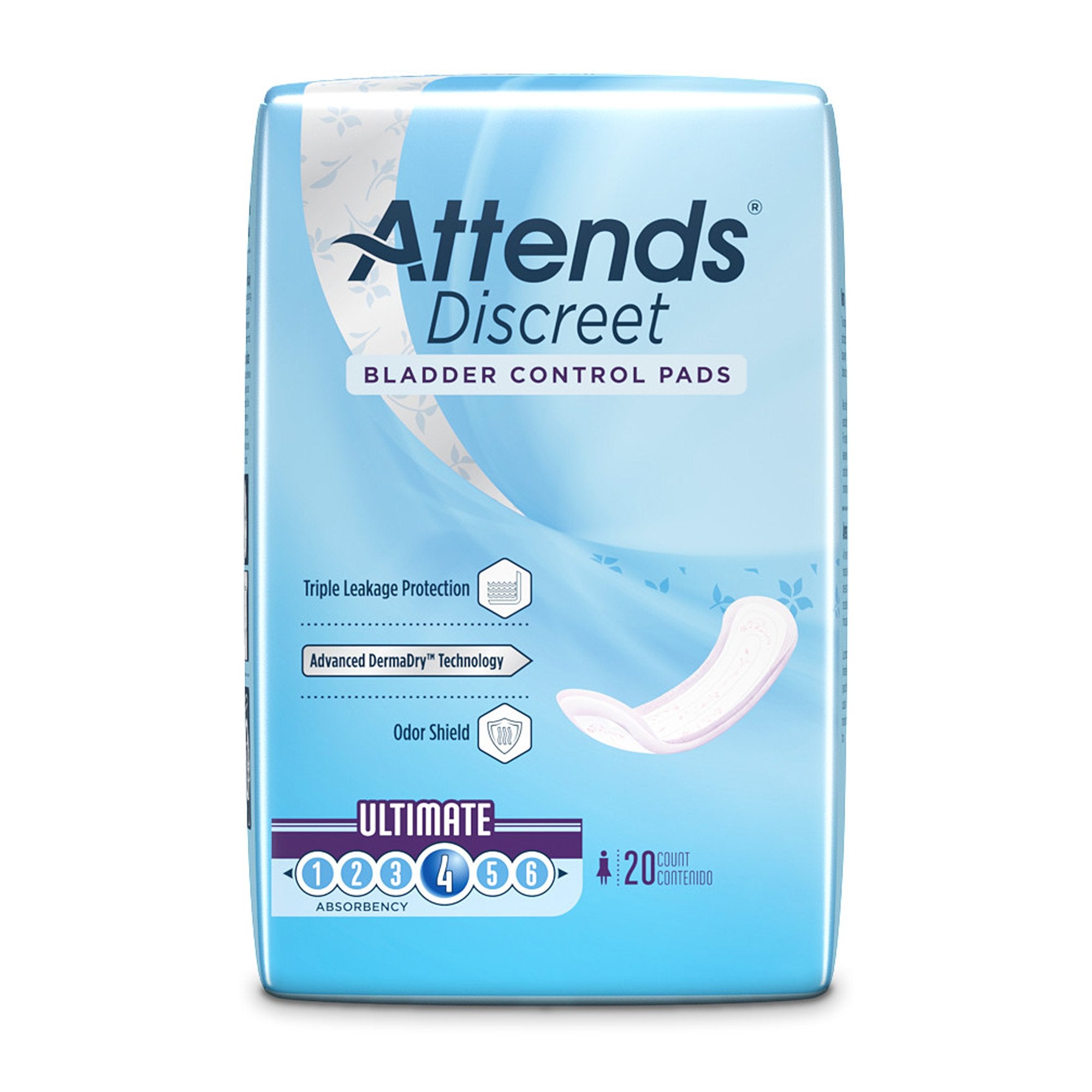 Bladder Control Pad Attends® Discreet 15 Inch Length Moderate Absorbency Polymer Core One Size Fits Most
