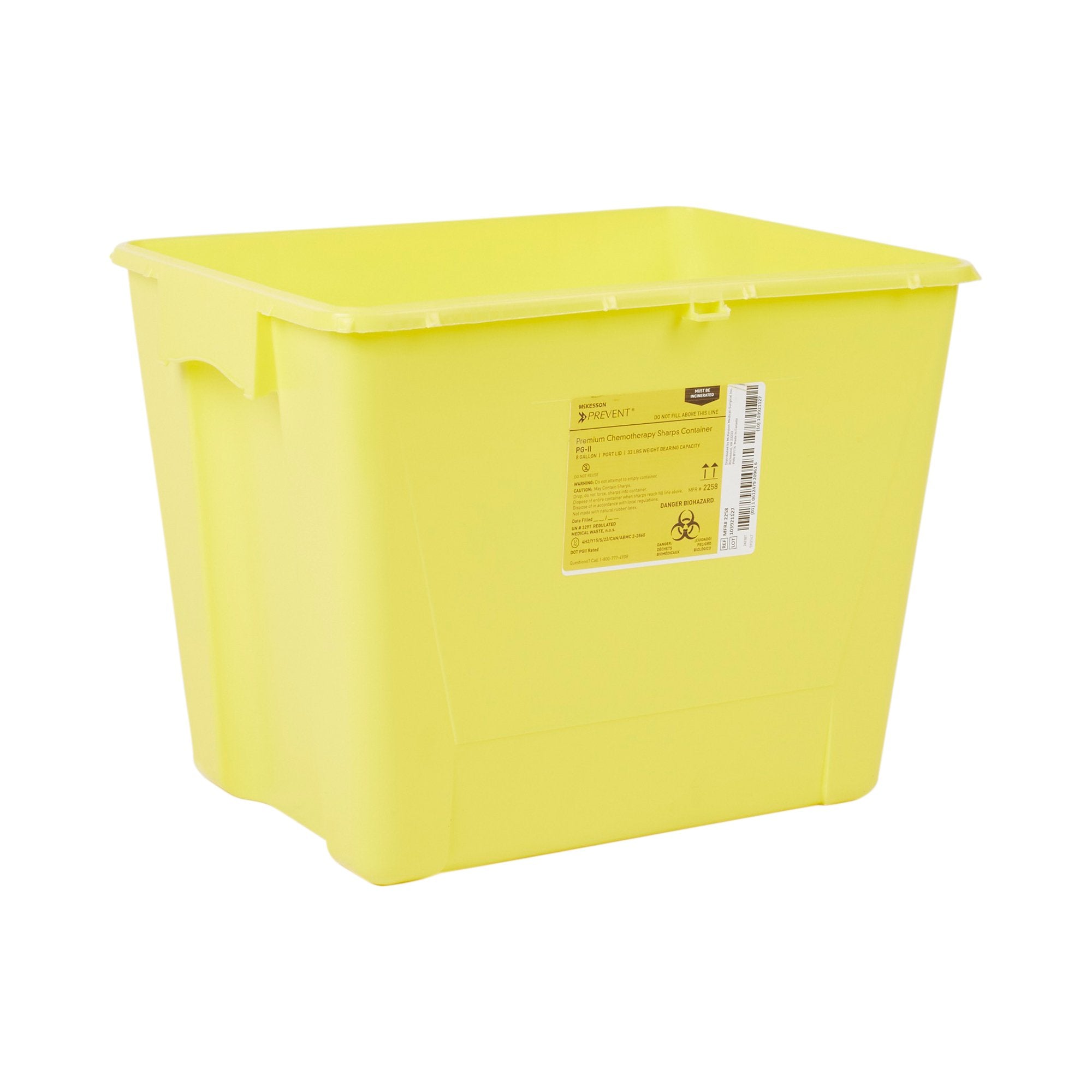 Chemotherapy Waste Container McKesson Prevent® Yellow Base 13-1/2 H X 17-3/10 W X 13 L Inch Vertical Entry 8 Gallon
