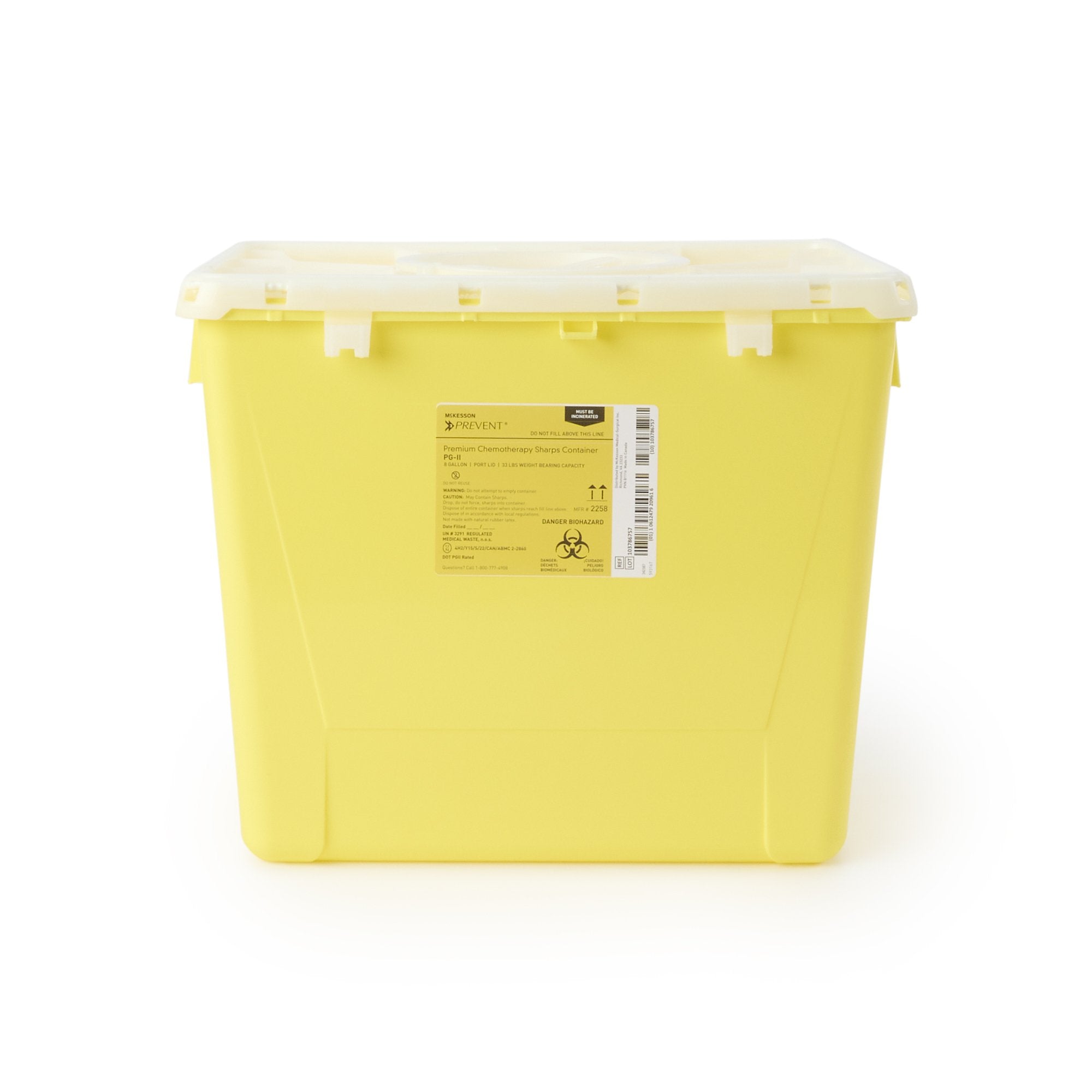 Chemotherapy Waste Container McKesson Prevent® Yellow Base 13-1/2 H X 17-3/10 W X 13 L Inch Vertical Entry 8 Gallon