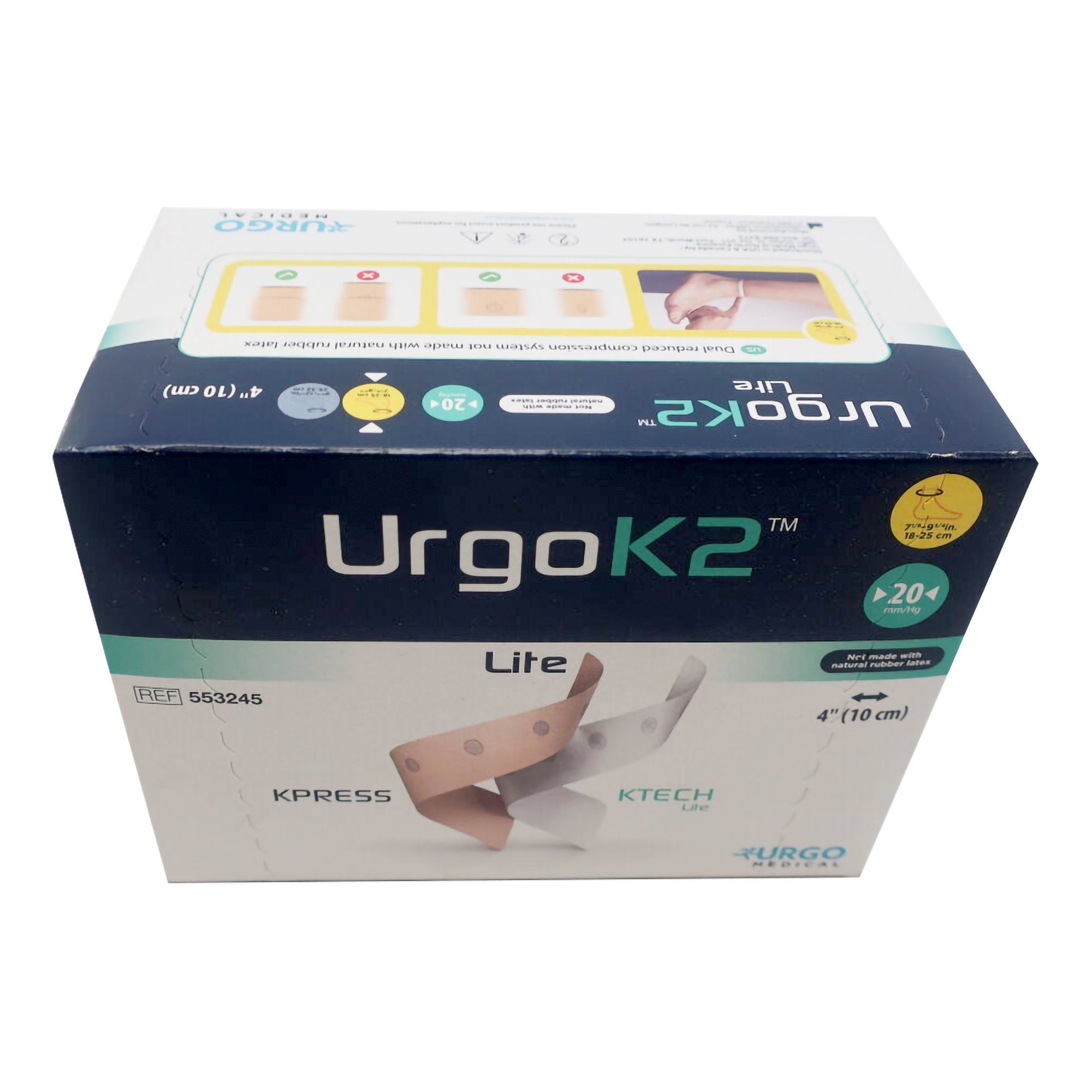 2 Layer Compression Bandage System URGOK2™ Lite 4 X 7-1/8 to 9-3/4 Inch Self-Adherent Closure Tan / White / Pink NonSterile Regular 20 mmHg