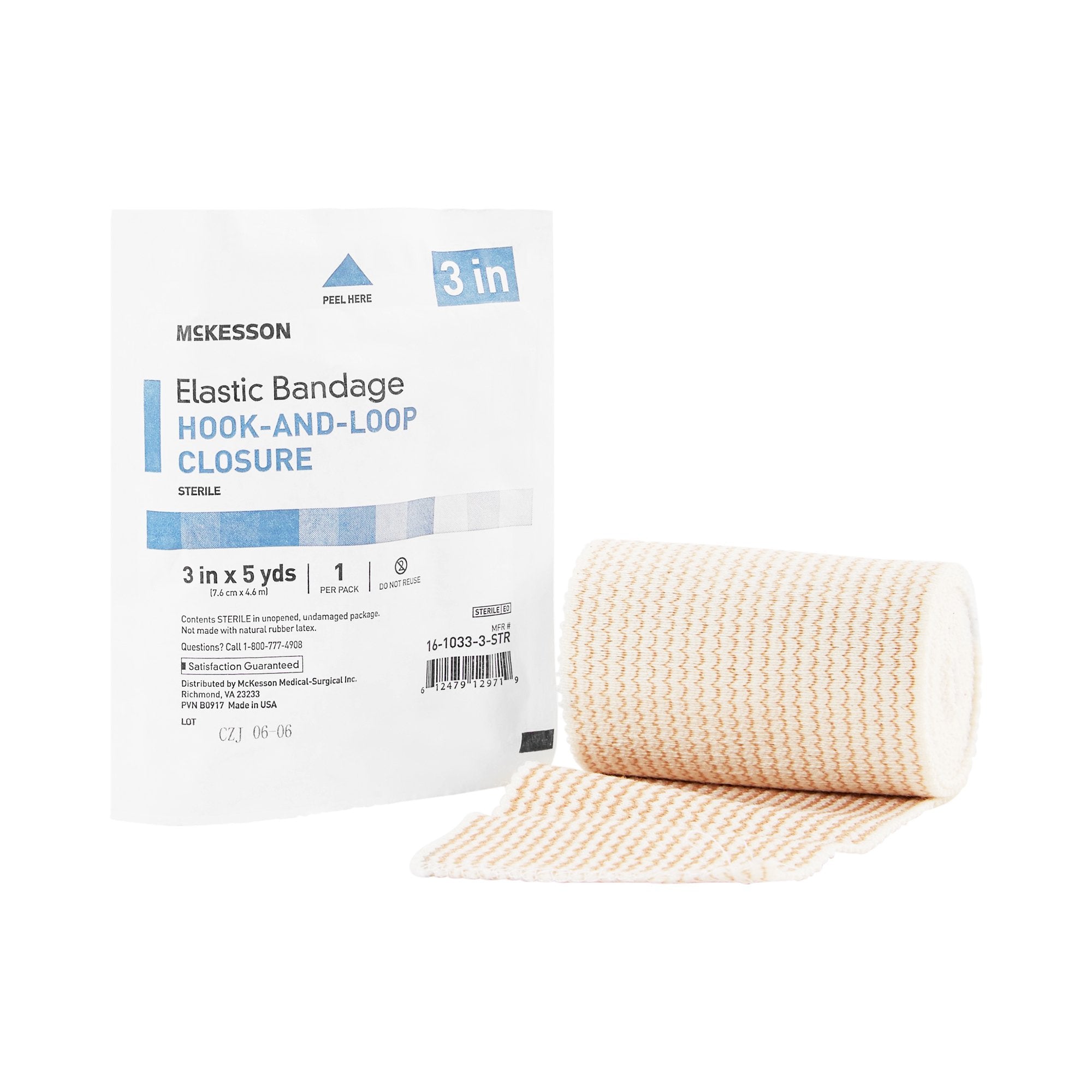 Elastic Bandage McKesson 3 Inch X 5 Yard Hook and Loop Closure Tan Sterile Standard Compression