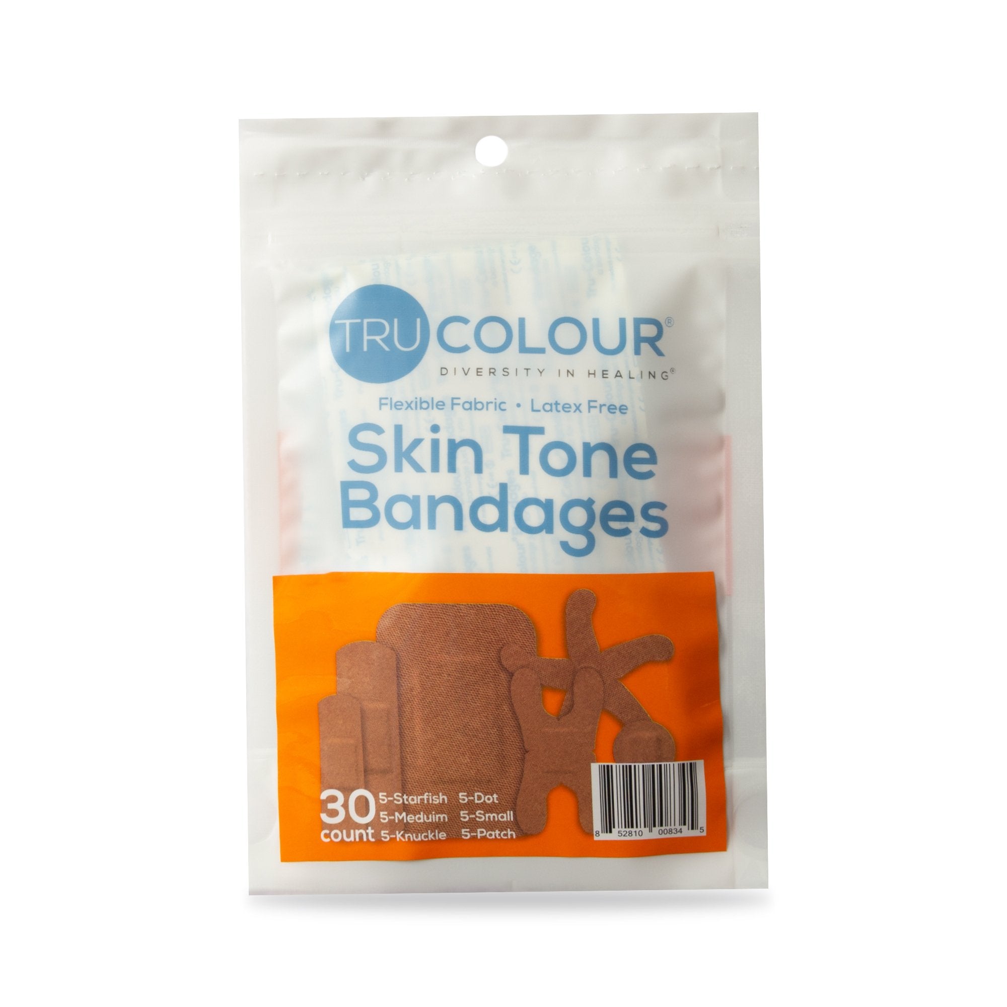Waterproof Adhesive Strip Tru-Colour® Assorted Sizes Fabric Rectangle / Spot / Patch / Fingertip / Knuckle Brown Sterile