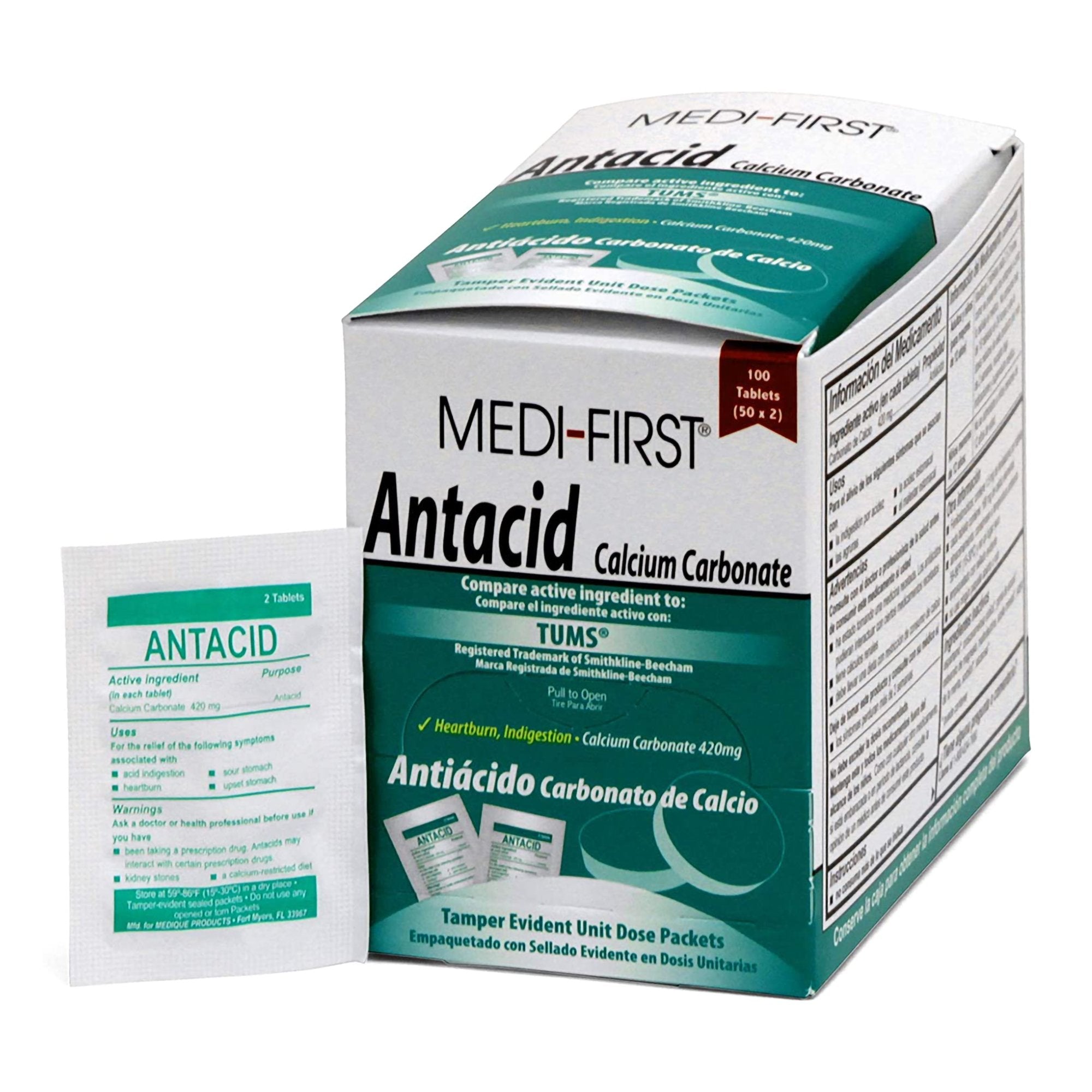Antacid Medi-First® 420 mg Strength Chewable Tablet 100 per Box