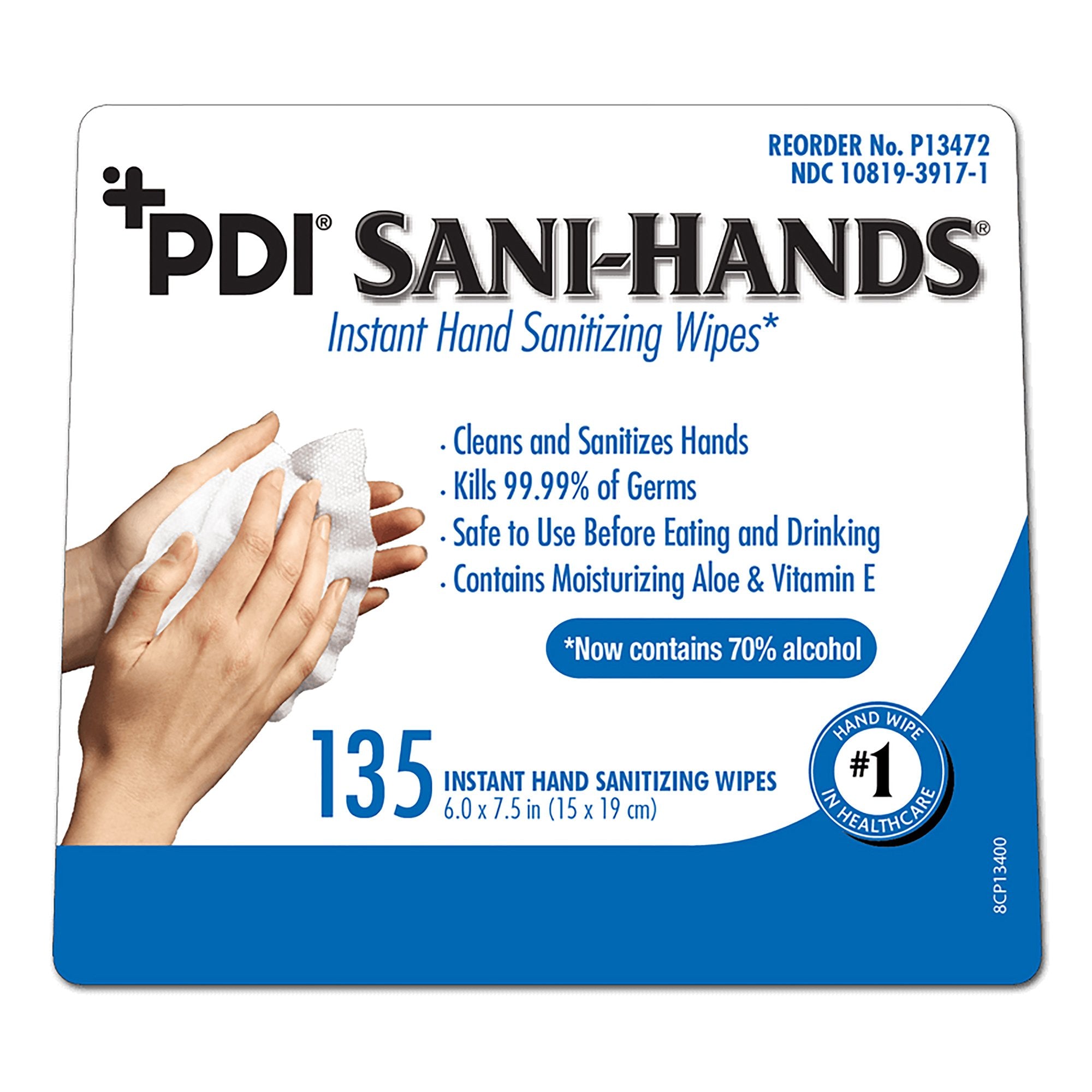 Hand Sanitizing Wipe Sani-Hands® 135 Count Ethyl Alcohol Wipe Canister