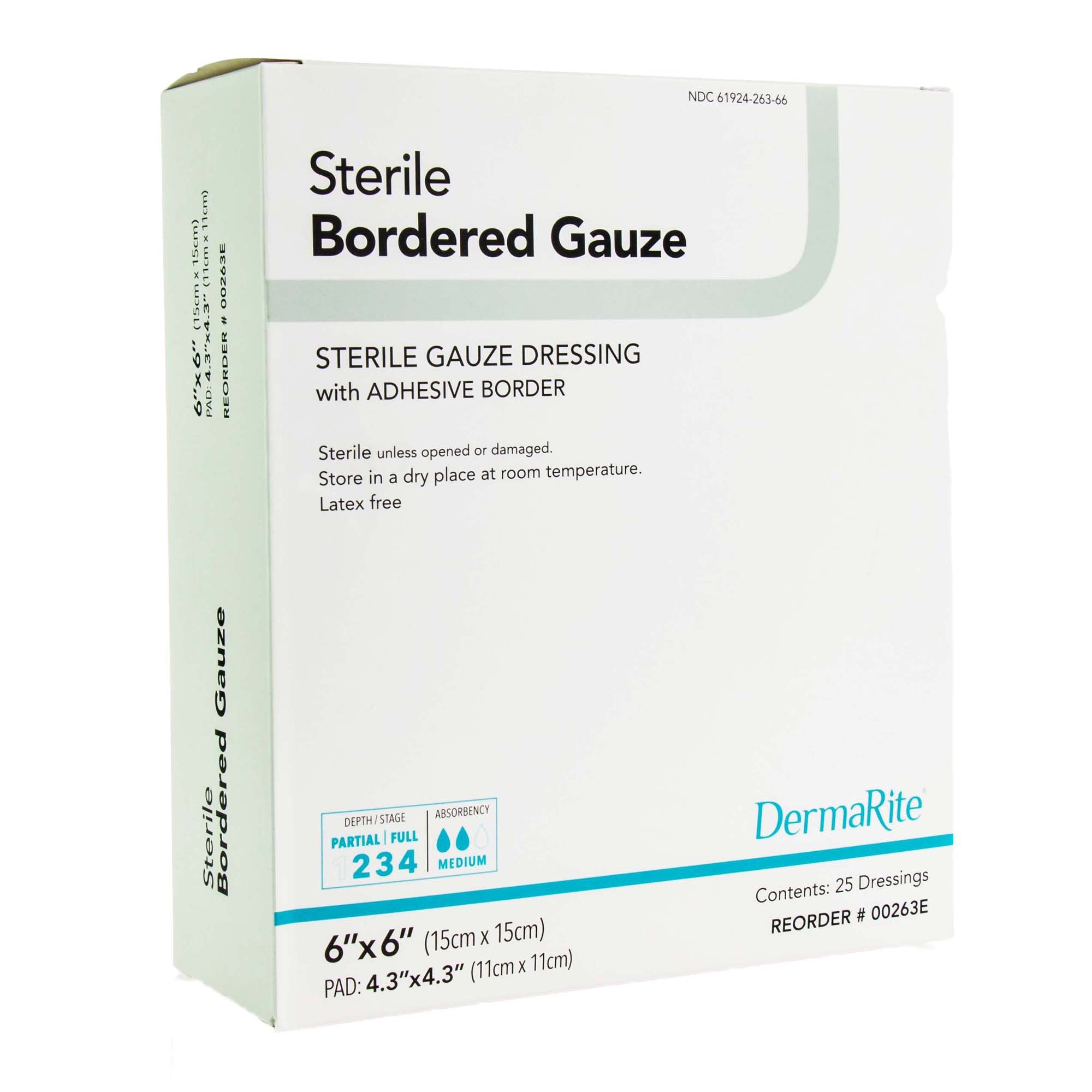 Adhesive Dressing DermaRite® Bordered Gauze 6 X 6 Inch Square Sterile