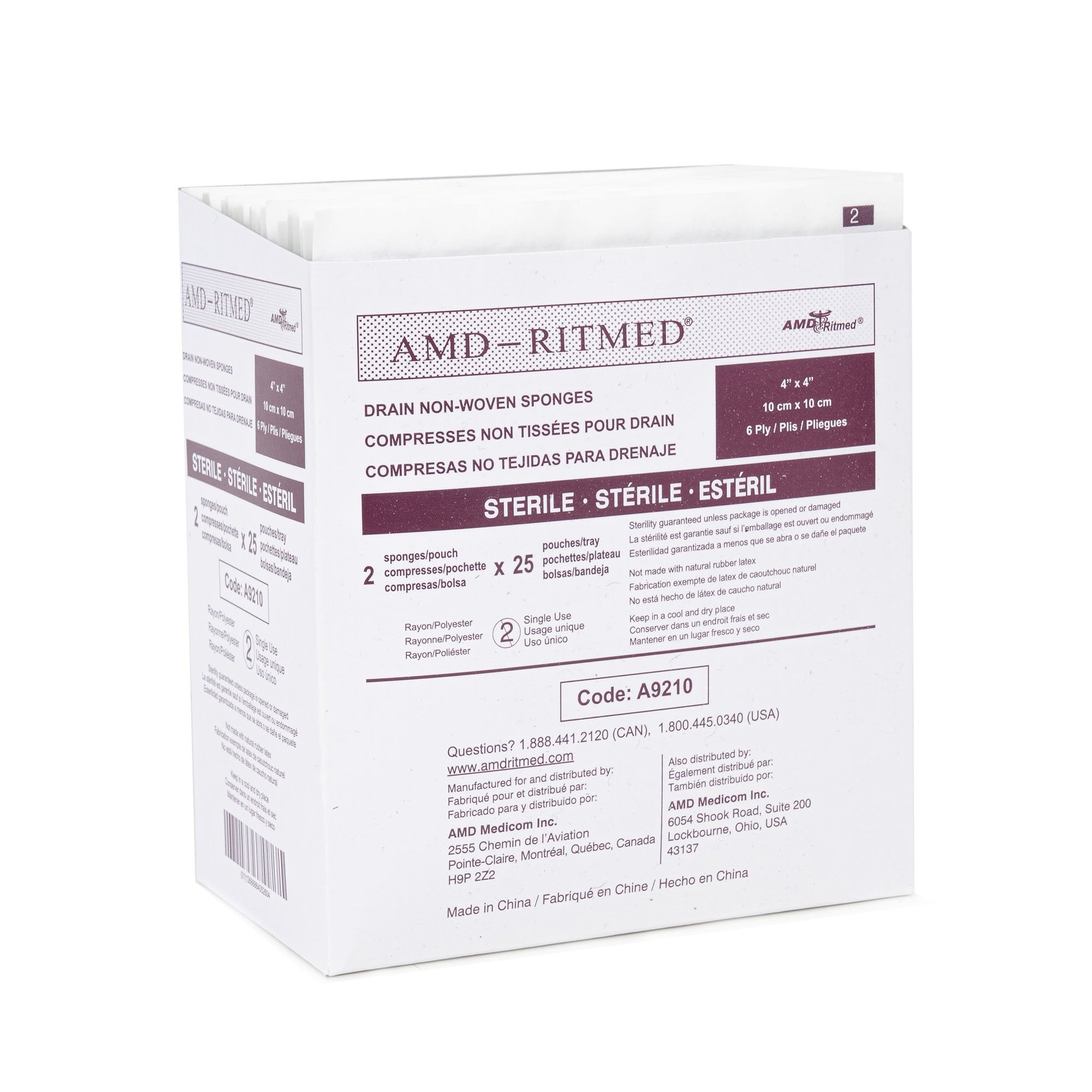 I.V. Sponge AMD Ritmed 4 X 4 Inch Sterile 6-Ply
