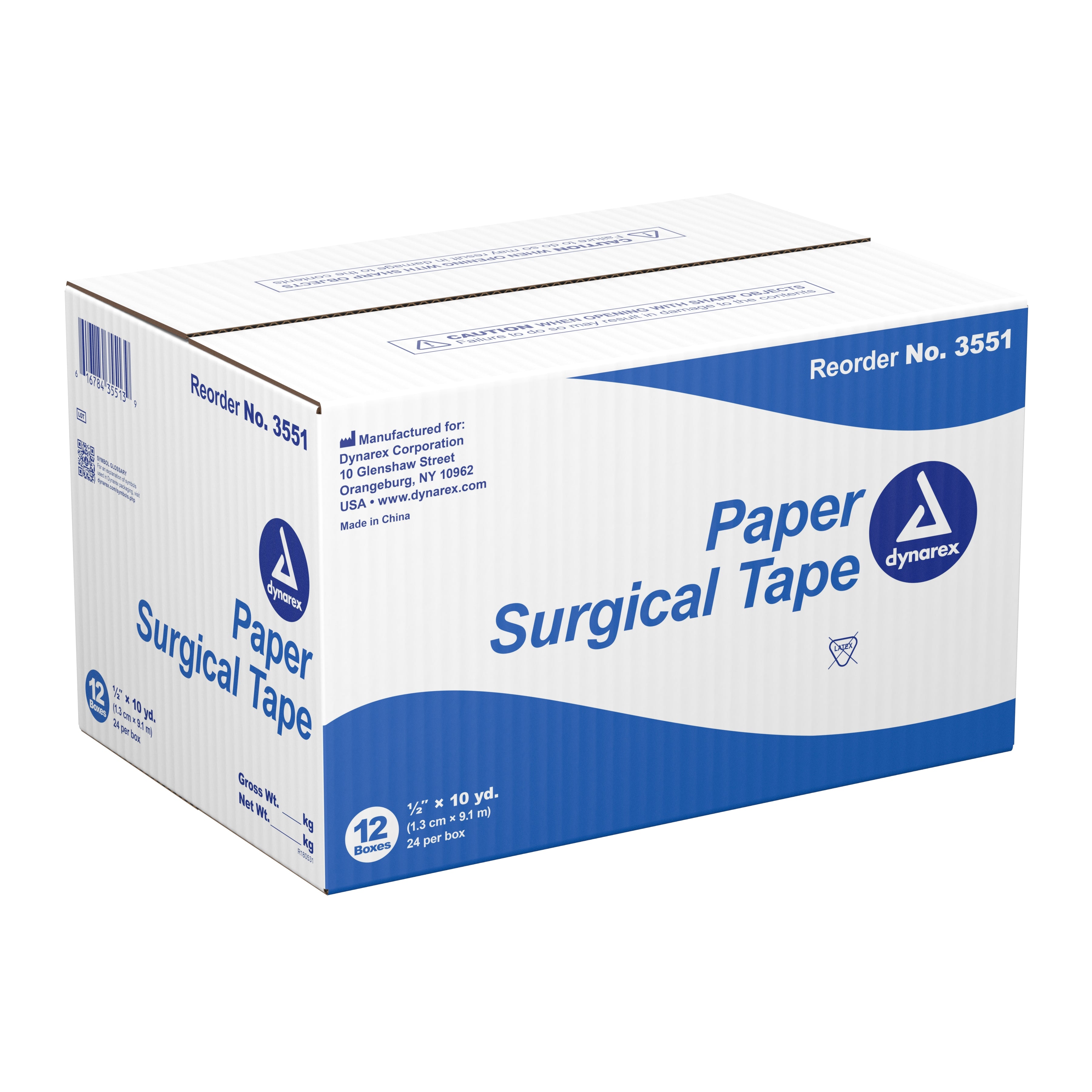 Medical Tape Dynarex® White 1/2 Inch X 10 Yard Paper NonSterile