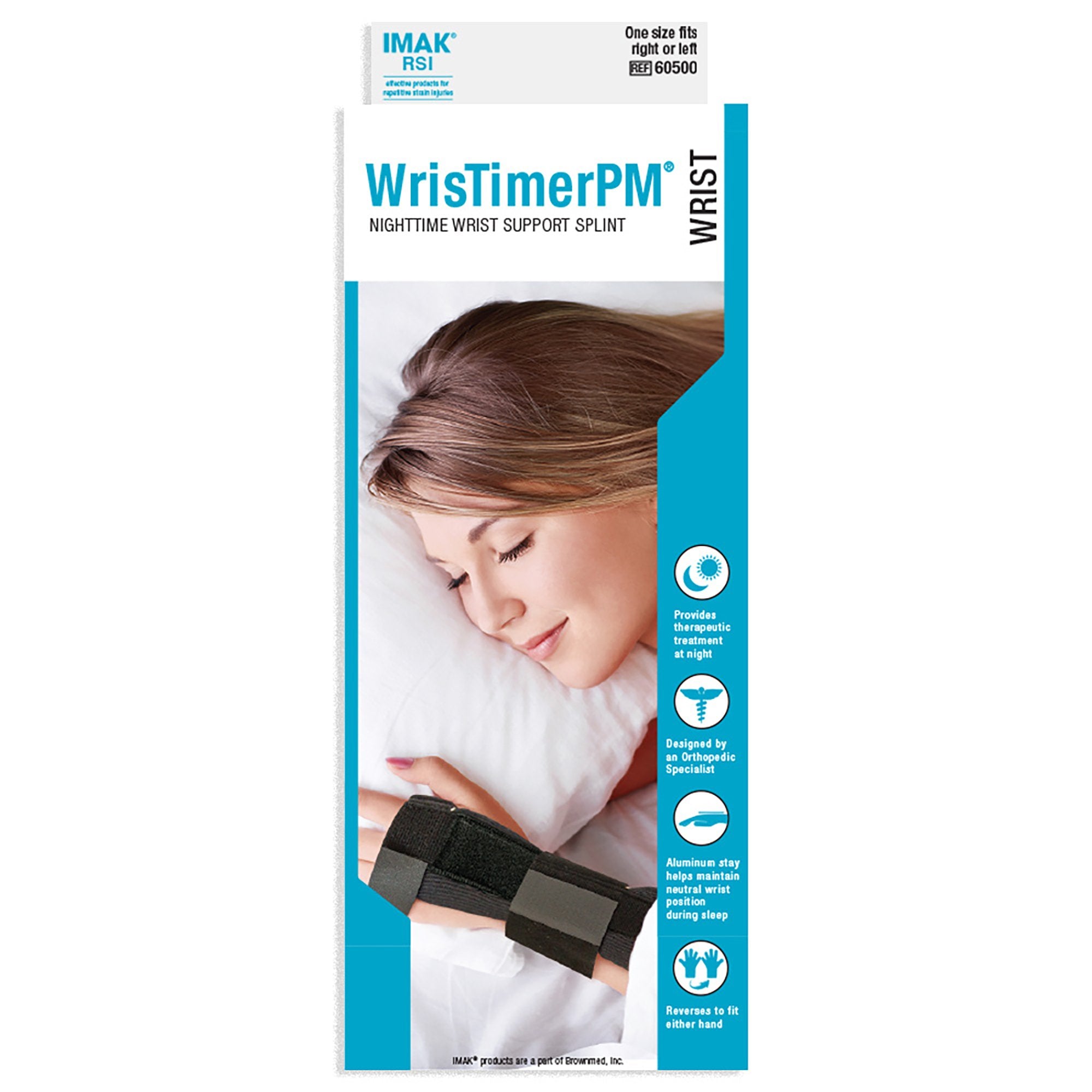 Night Wrist Brace IMAK® RSI WrisTimer® PM Aluminum / Foam / Terry Cloth Left or Right Hand Black One Size Fits Most