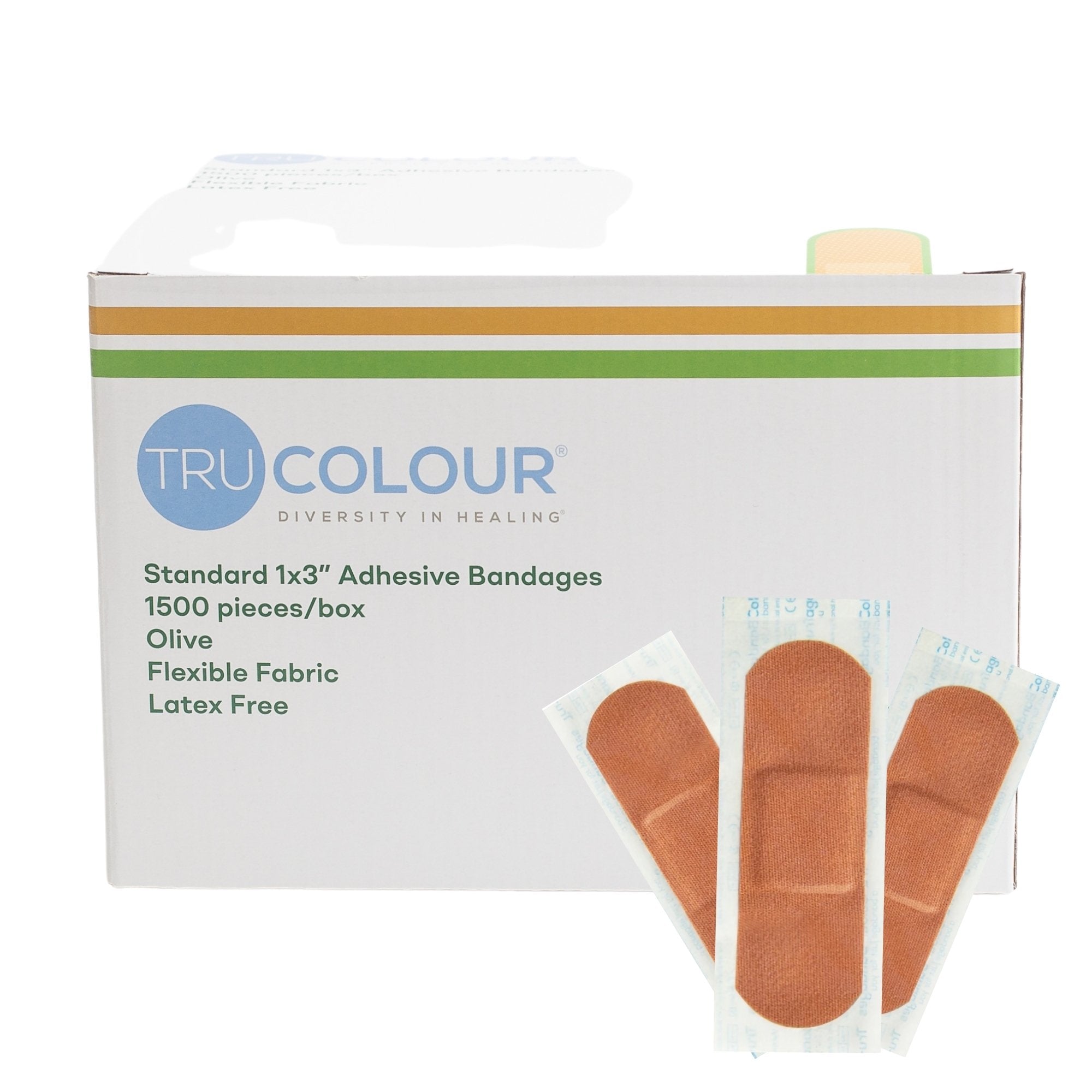 Adhesive Strip Tru-Colour® 1 X 3 Inch Fabric Rectangle Olive Sterile