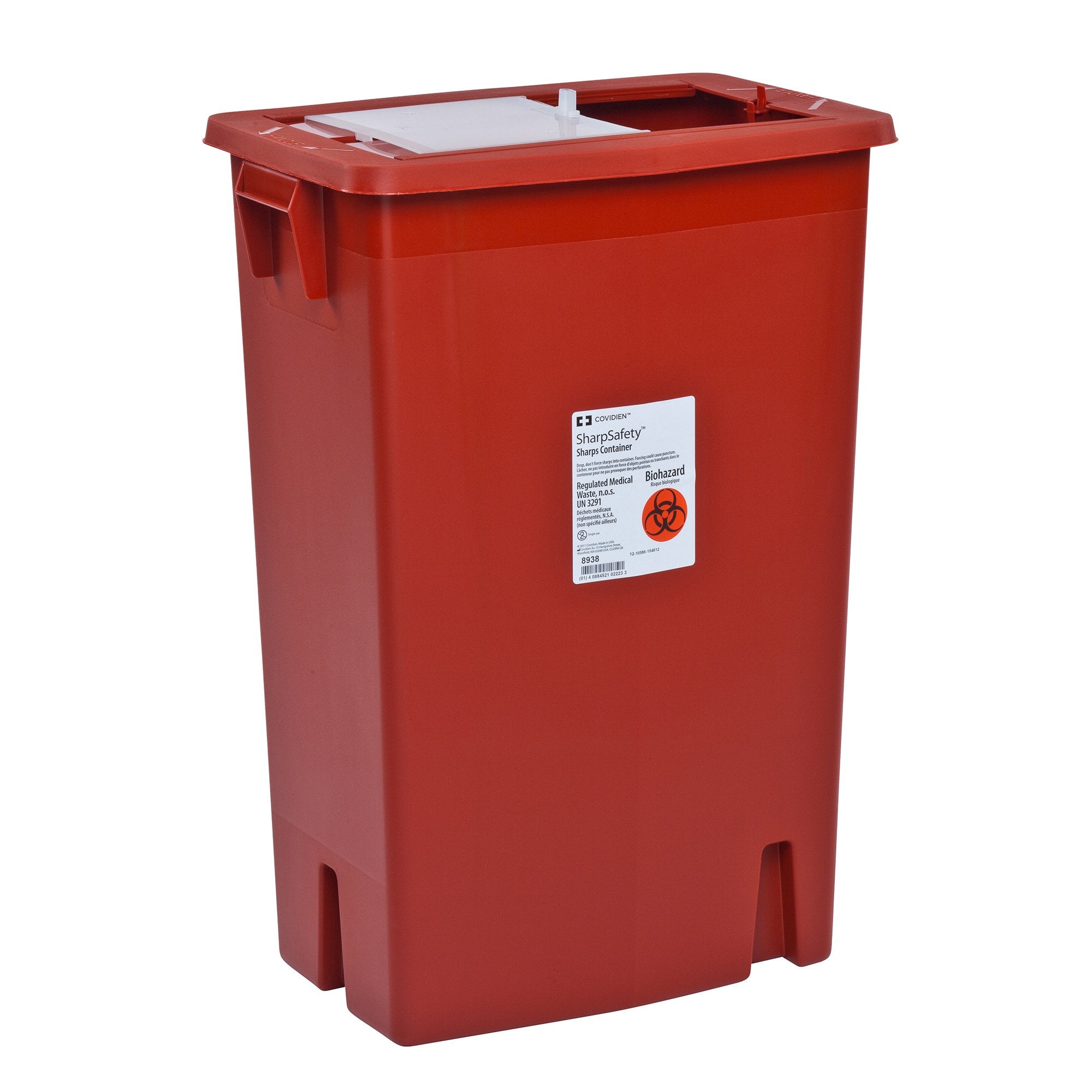 Sharps Container SharpSafety™ Red Base 18-3/4 H X 18-1/4 W X 12-3/4 D Inch Vertical Entry 12 Gallon