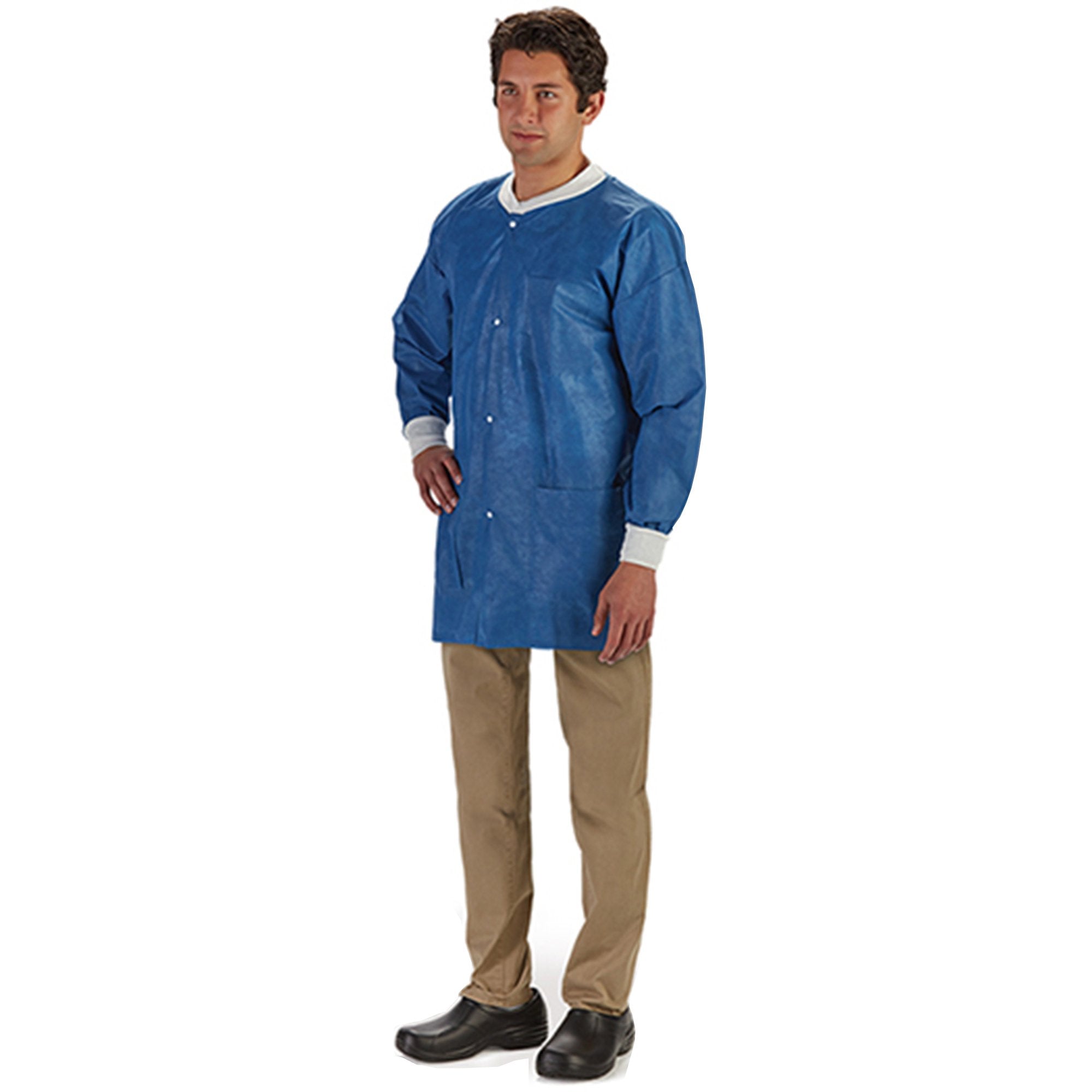 Lab Jacket LabMates® Blue Medium Hip Length Nonwoven Disposable