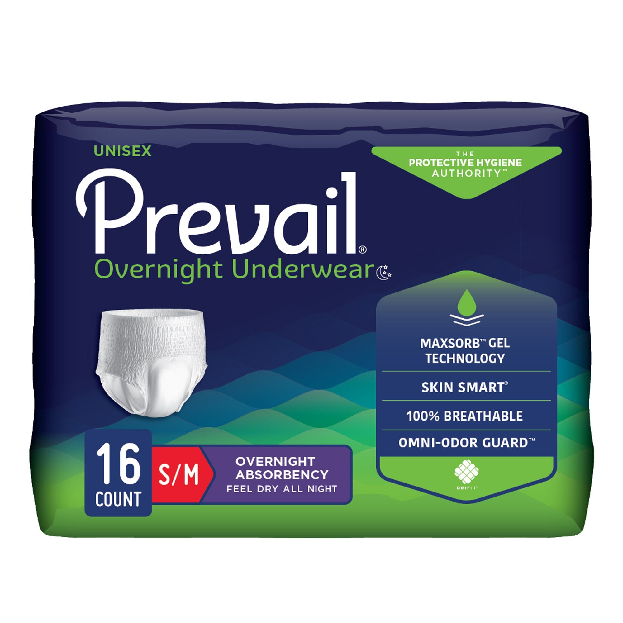 Unisex Adult Absorbent Underwear Prevail® Overnight Pull On with Tear Away Seams Small / Medium Disposable Heavy Absorbency