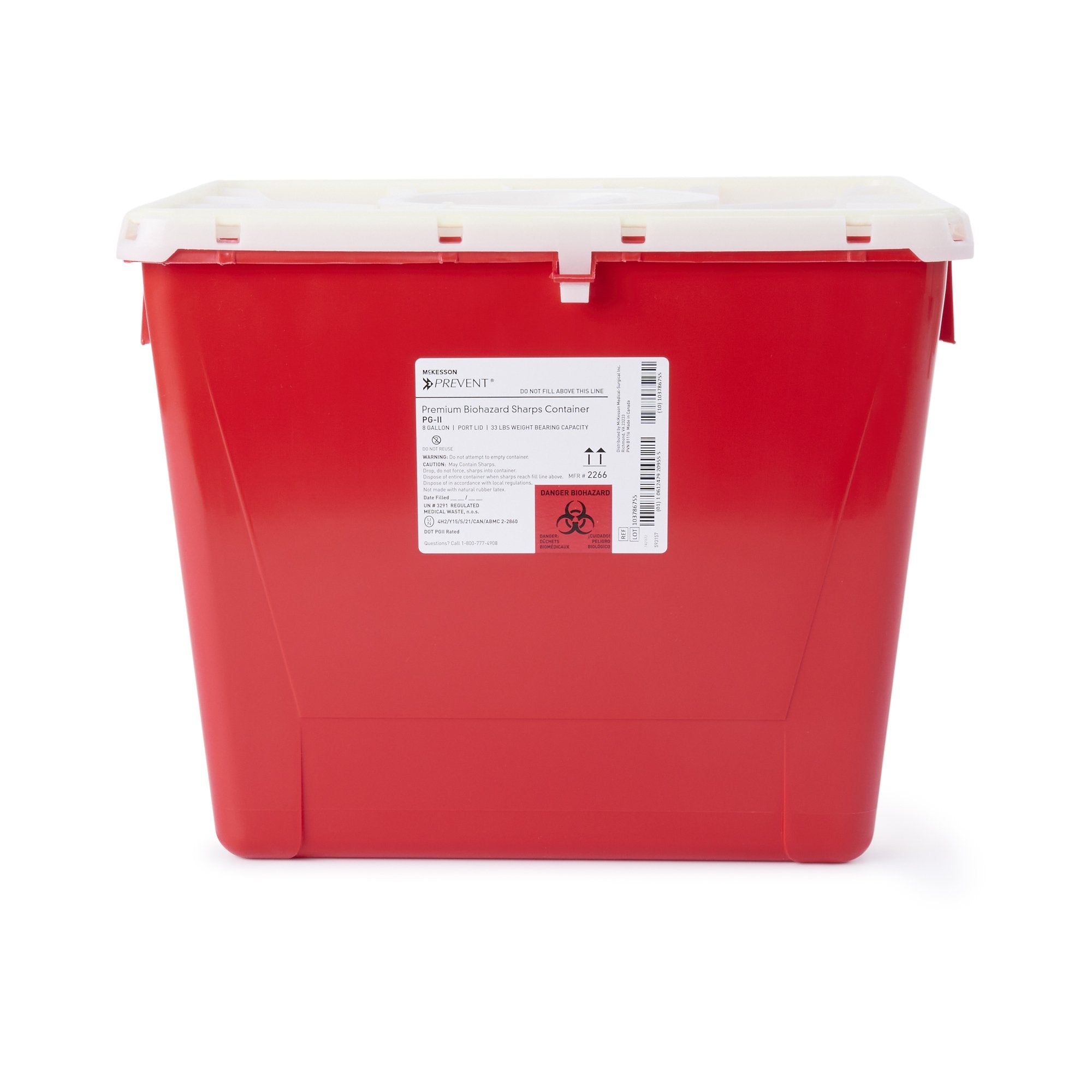 Sharps Container McKesson Prevent® Red Base 13-1/2 H X 17-3/10 W X 13 L Inch Vertical Entry 8 Gallon
