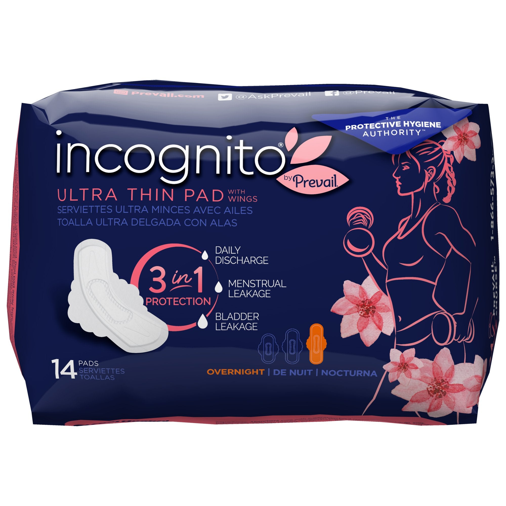 Feminine Pad incognito® by Prevail Ultra Thin with Wings / Overnight Heavy Absorbency
