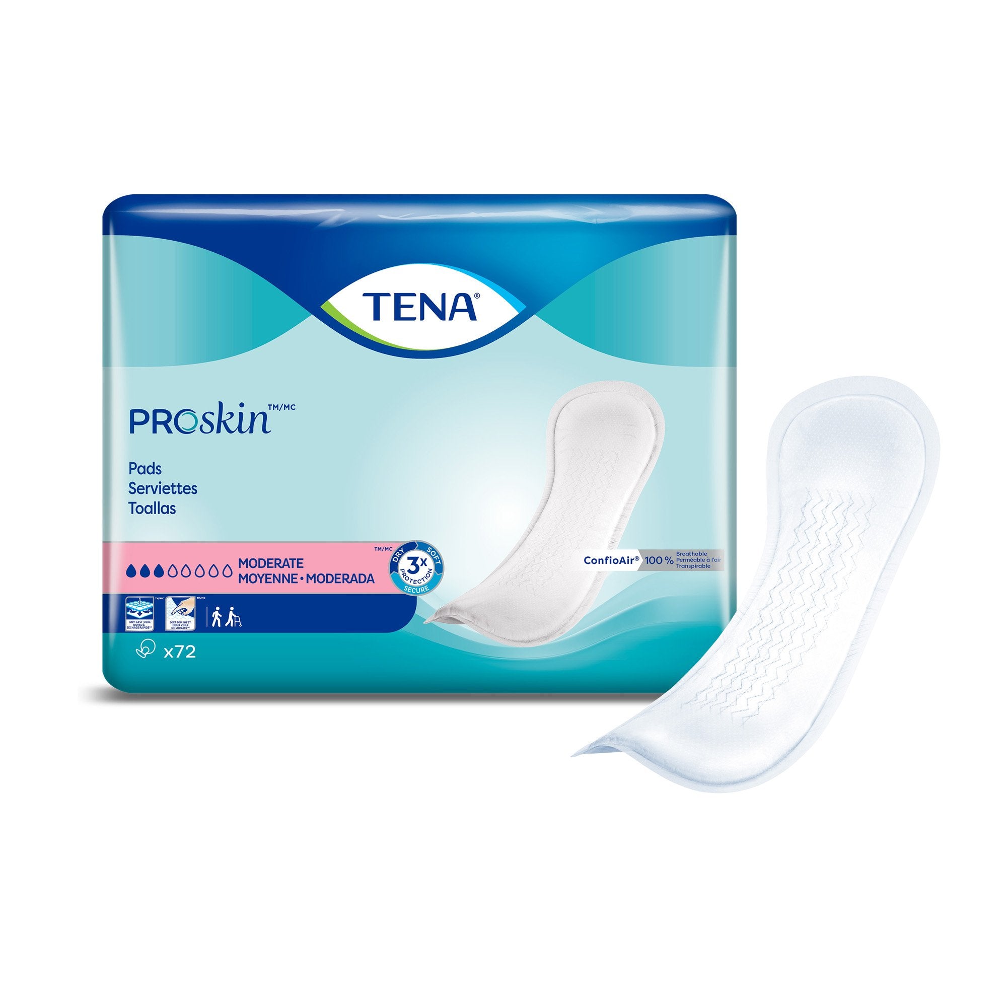 Bladder Control Pad TENA ProSkin™ Moderate 11 Inch Length Moderate Absorbency Dry-Fast Core™ One Size Fits Most