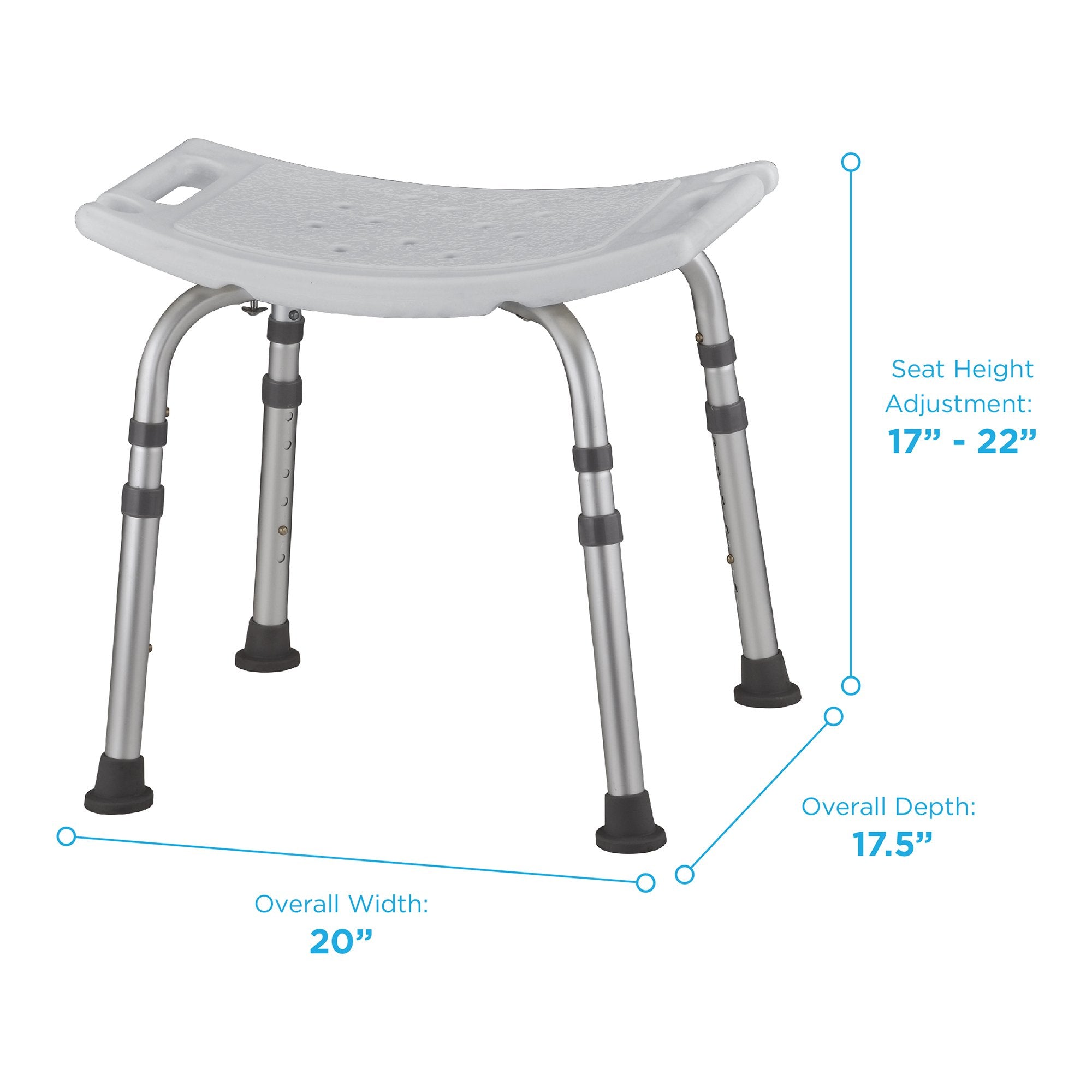 Shower Chair Nova Aluminum Frame Without Backrest 20 Inch Seat Width 300 lbs. Weight Capacity