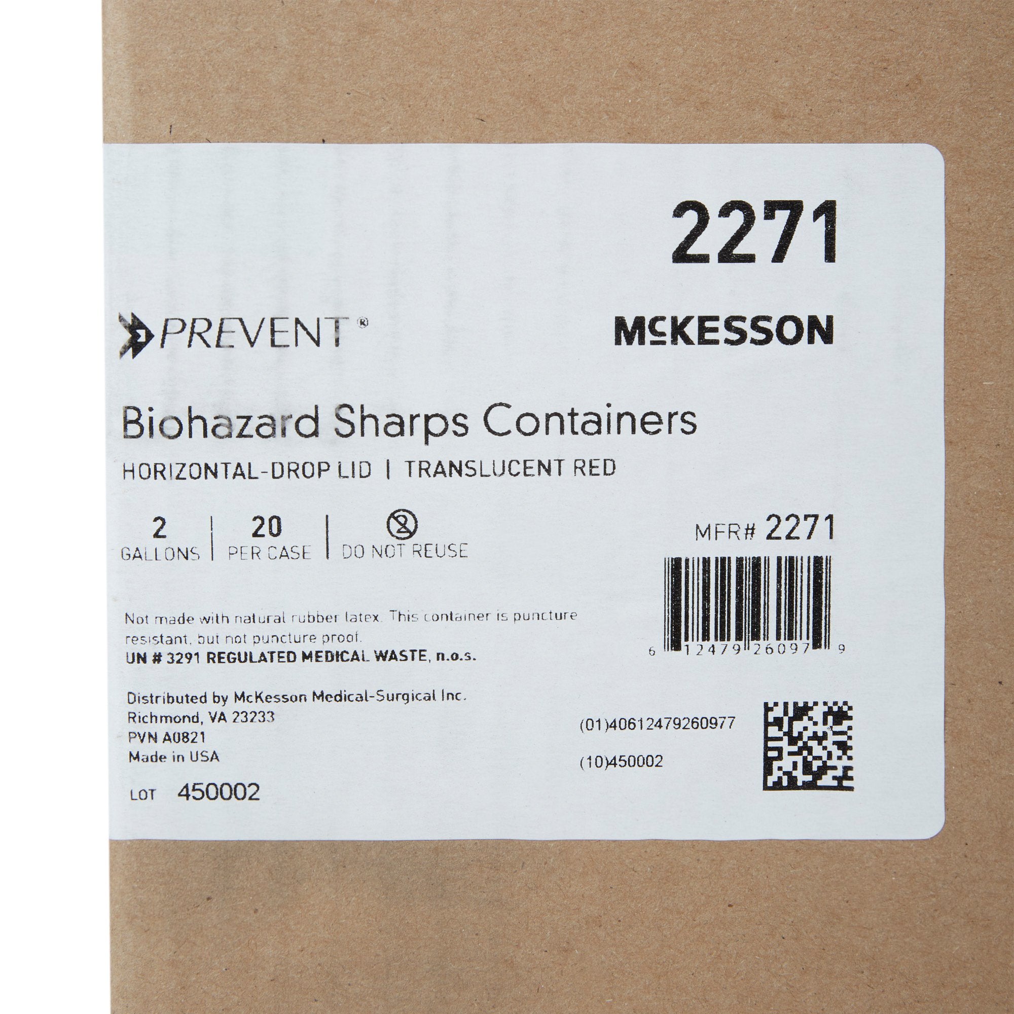 Sharps Container McKesson Prevent® Translucent Red Base 9-1/4 H X 10 W X 6 D Inch Horizontal Entry 2 Gallon