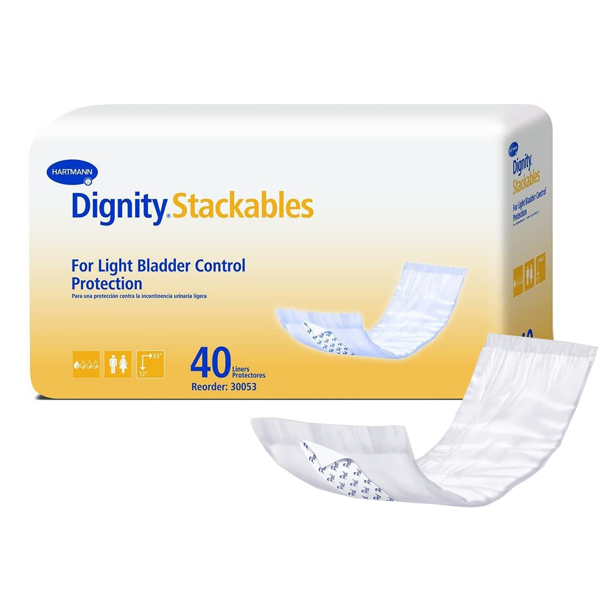 Bladder Control Pad Dignity® Stackables® 3-1/2 X 12 Inch Light Absorbency Polymer Core One Size Fits Most