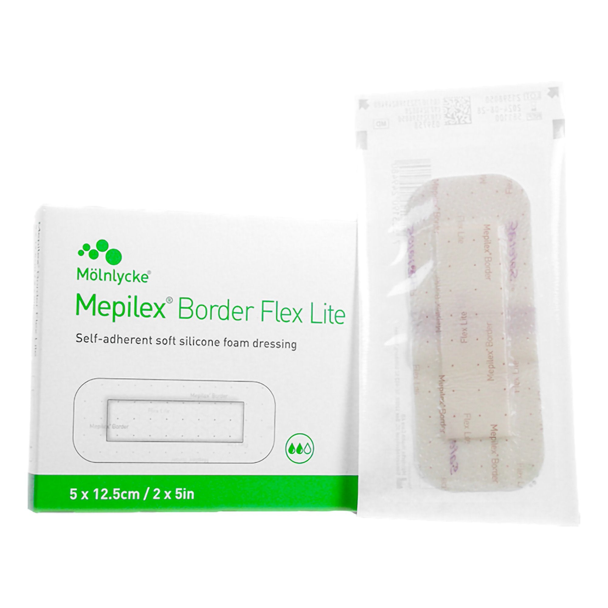 Thin Foam Dressing Mepilex® Border Flex Lite 2 X 5 Inch With Border Film Backing Silicone Adhesive Rectangle Sterile