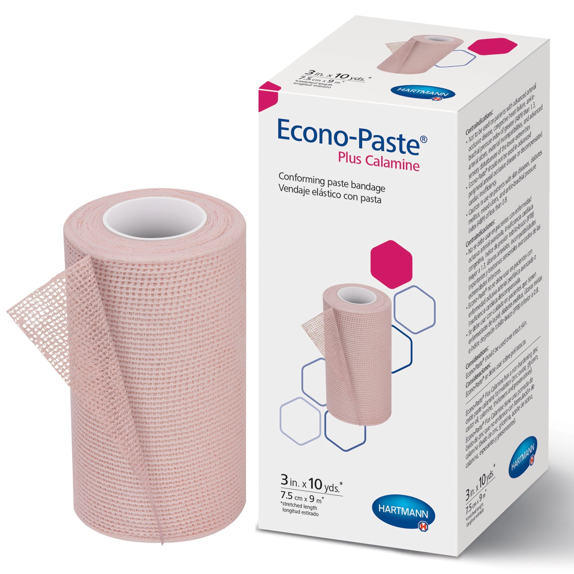 Unna Boot Bandage Econo-Paste® Plus Calamine 3 Inch X 10 Yard Knitted Gauze Zinc Oxide Paste / Calamine NonSterile