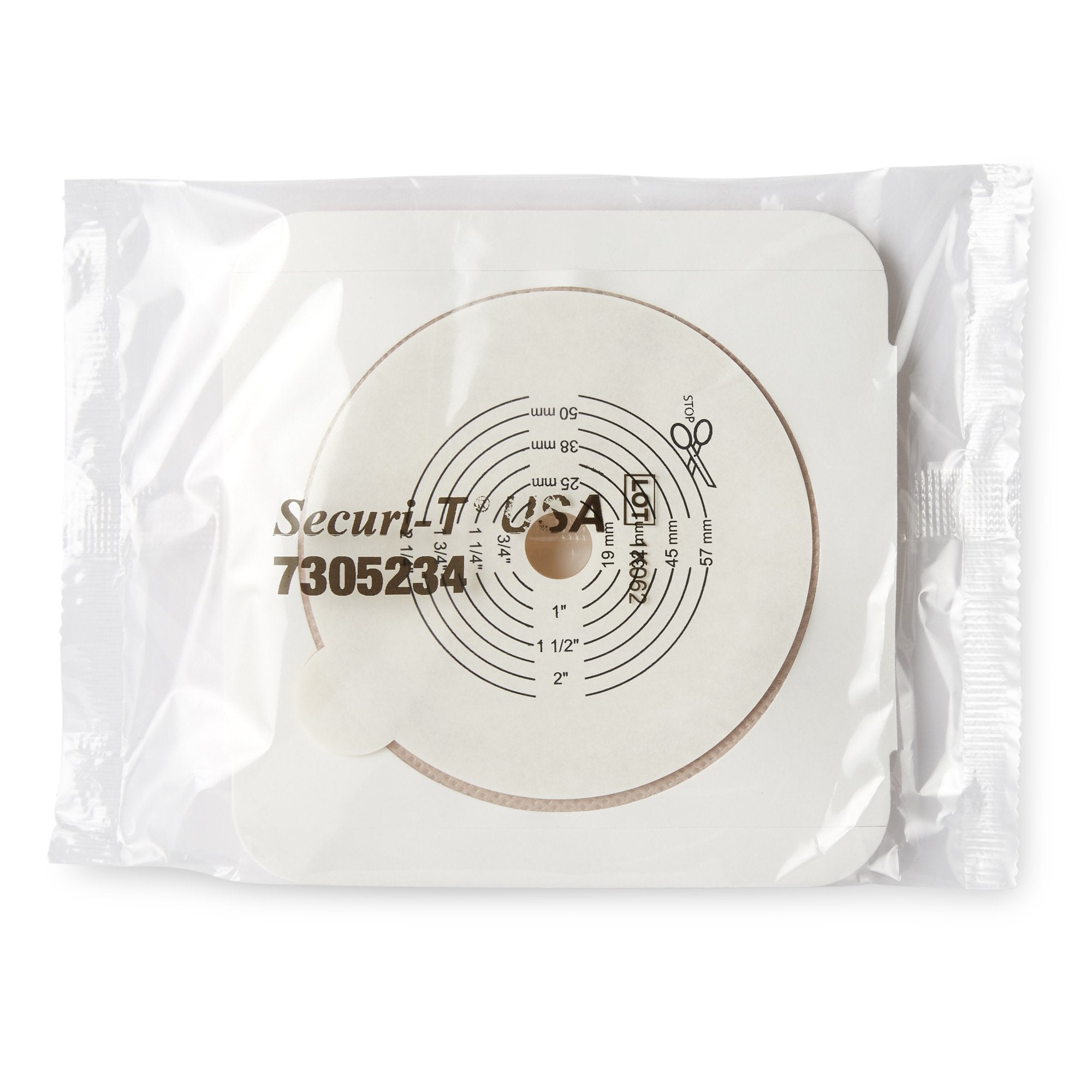 Ostomy Barrier Securi-T® Trim to Fit, Standard Wear Flexible Tape 70 mm Flange Up to 2-1/4 Inch Opening 5 X 5 Inch