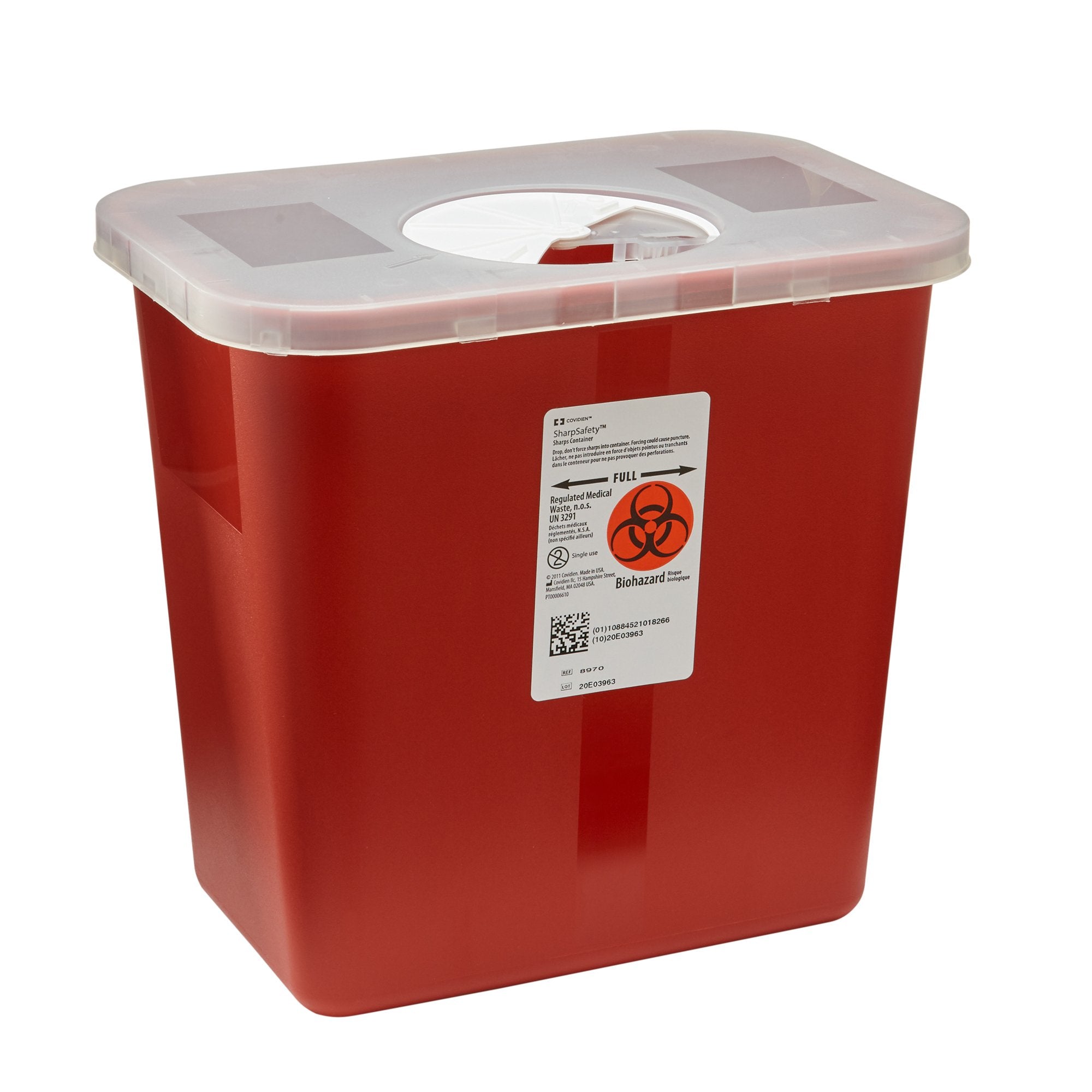 Sharps Container SharpSafety™ Red Base 10 H X 10-1/2 W X 7-1/4 D Inch Vertical Entry 2 Gallon
