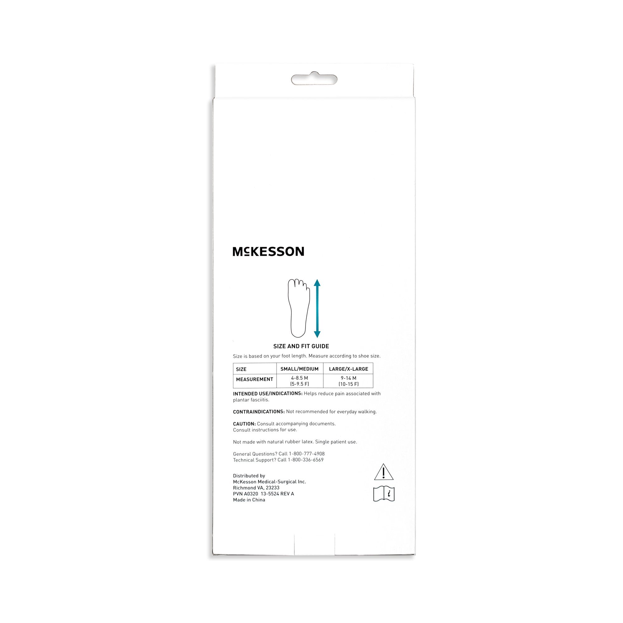 Dorsal Night Splint McKesson Small / Medium Hook and Loop Closure Male 4 to 8-1/2 / Female 5 to 9-1/2 Foot