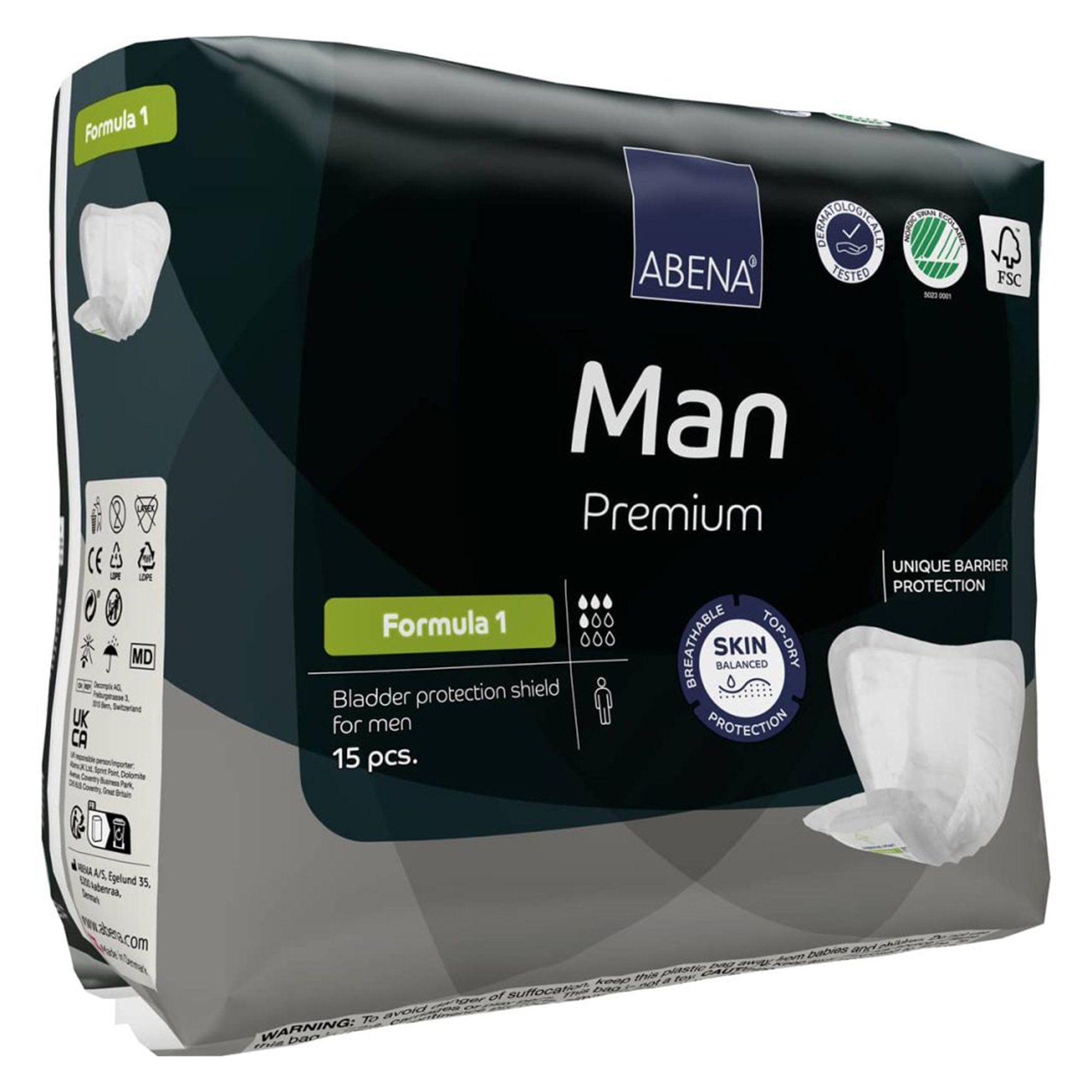 Bladder Control Pad Abena® Premium Man 9 X 11.4 Inch Moderate Absorbency Fluff / Polymer Core Size 1