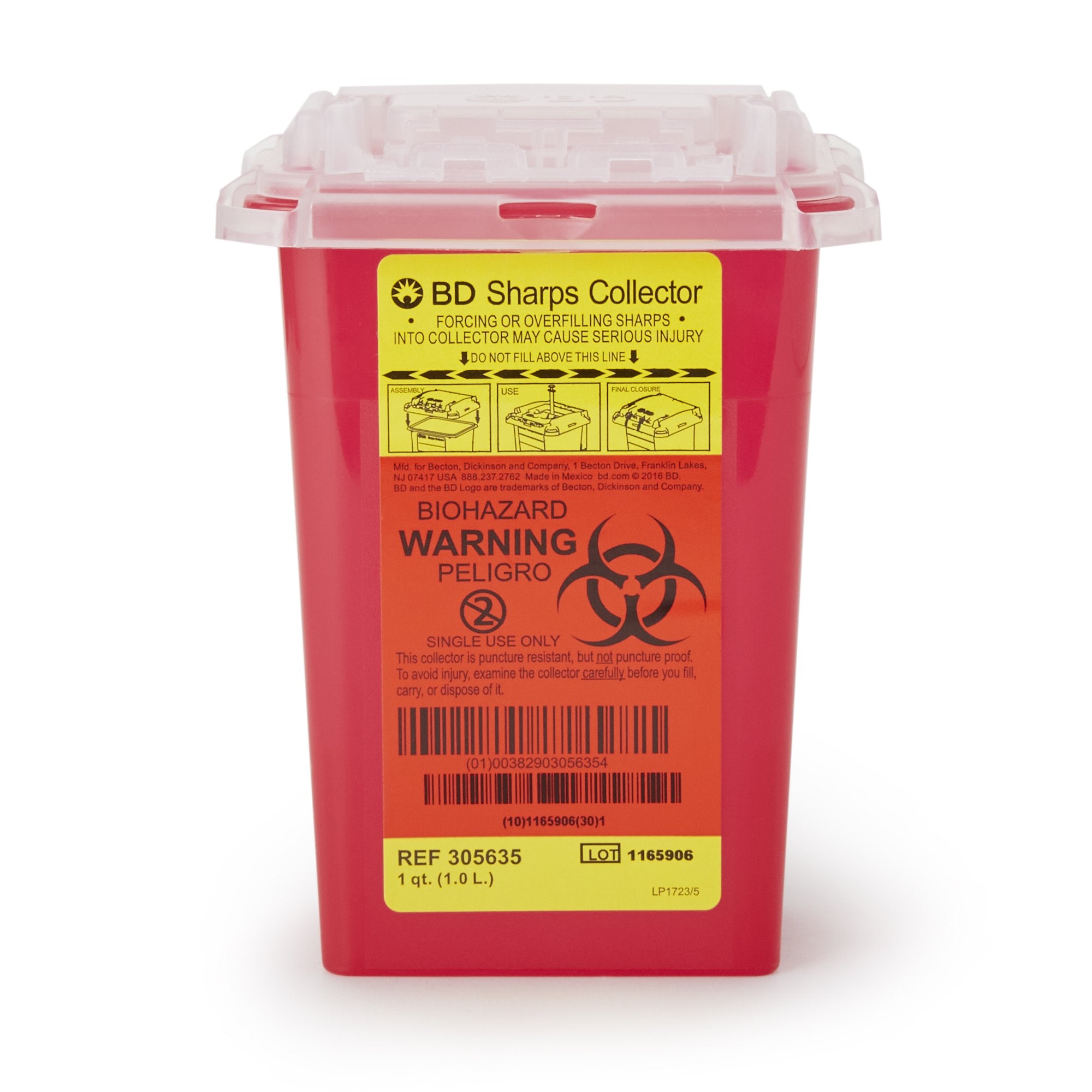 Sharps Container BD™ Red Base 7 H X 4-9/10 W X 3-9/10 D Inch Vertical Entry 0.25 Gallon