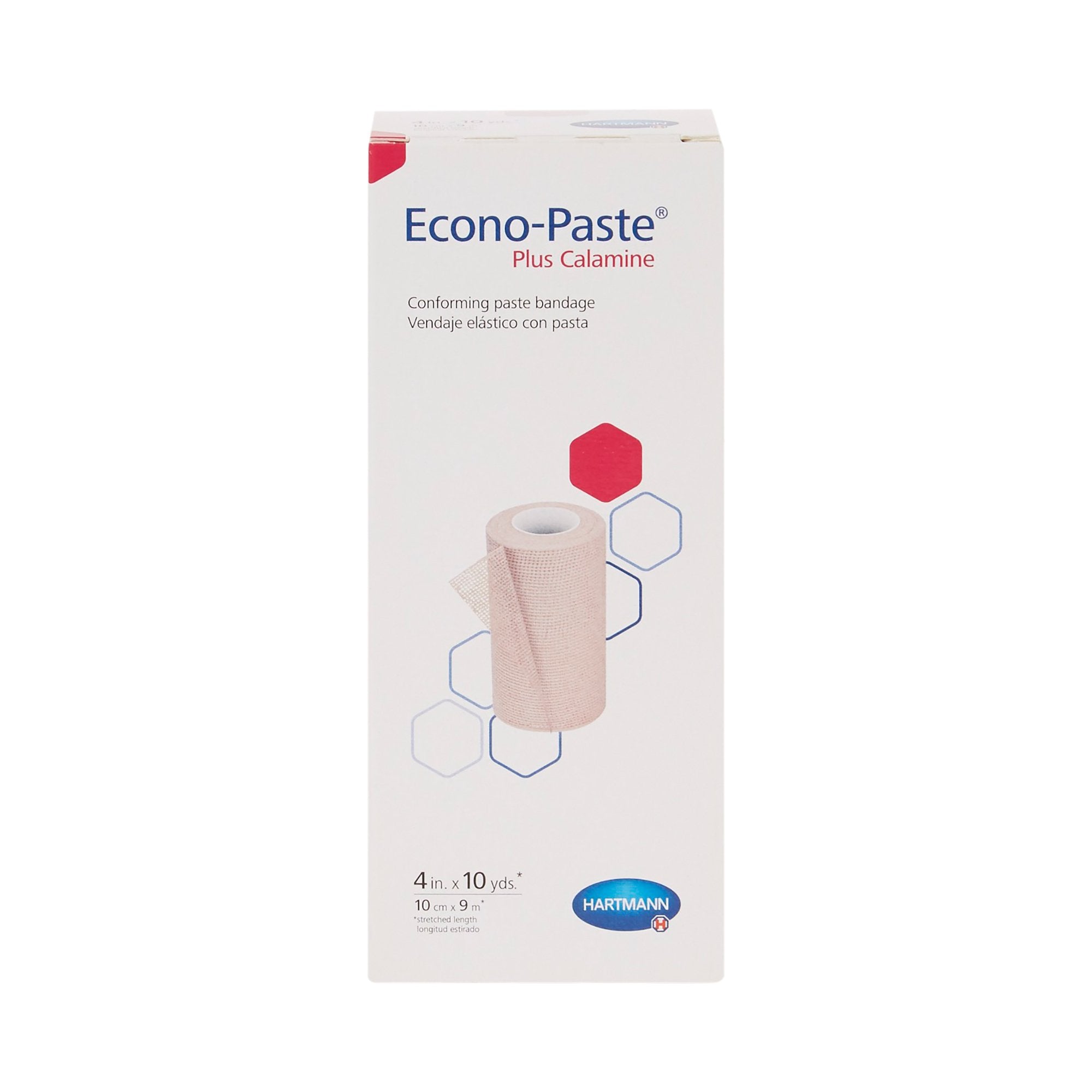 Unna Boot Bandage Econo-Paste® Plus Calamine 4 Inch X 10 Yard Knitted Gauze Zinc Oxide Paste / Calamine NonSterile