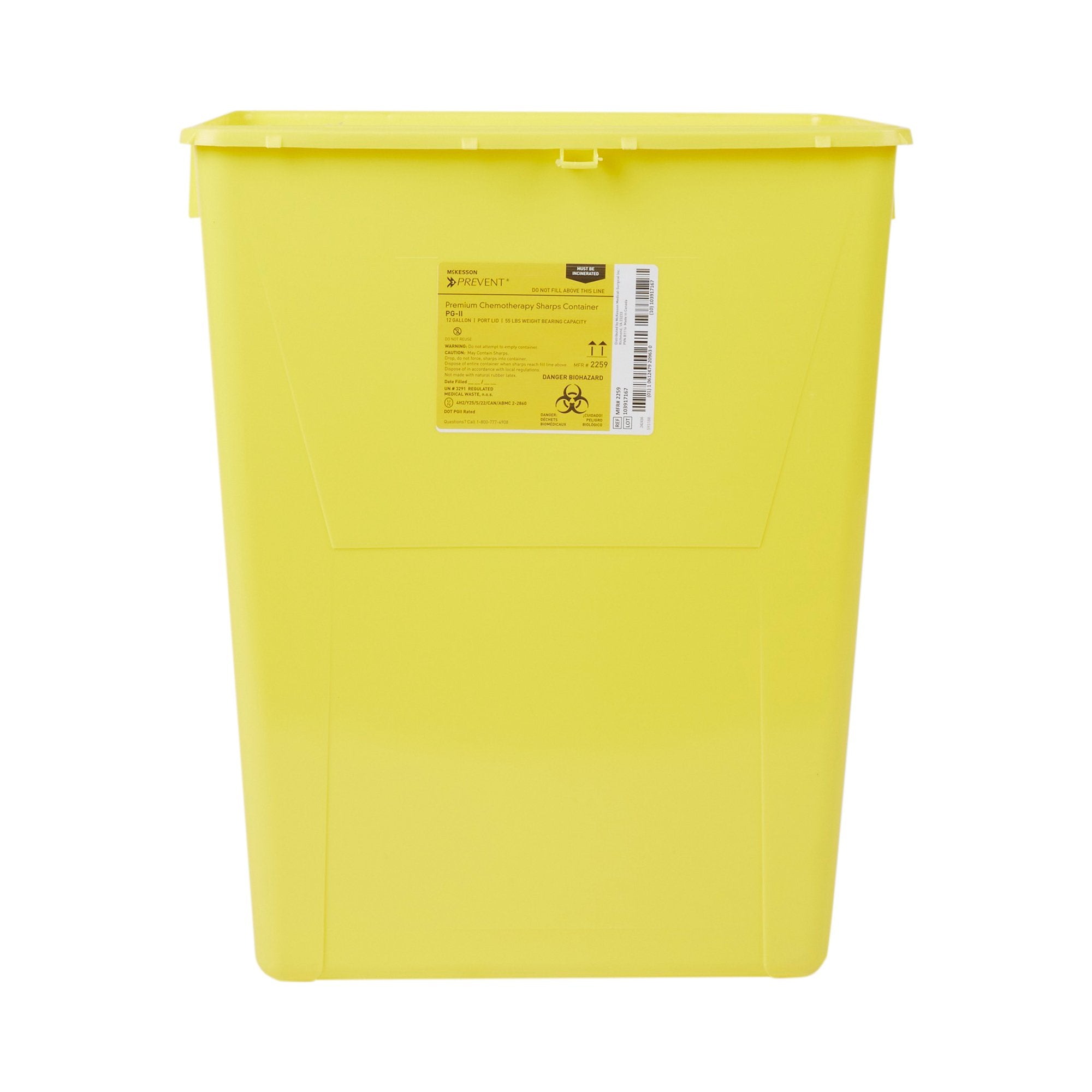Chemotherapy Waste Container McKesson Prevent® Yellow Base 20-4/5 H X 17-3/10 W X 13 L Inch Vertical Entry 12 Gallon