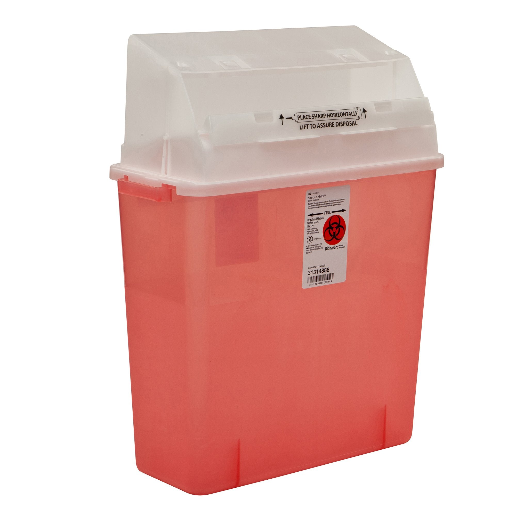 Sharps Container GatorGuard™ In-Room™ Translucent Red Base 20-1/2 H X 14 W X 6 D Inch Horizontal Entry 3 Gallon