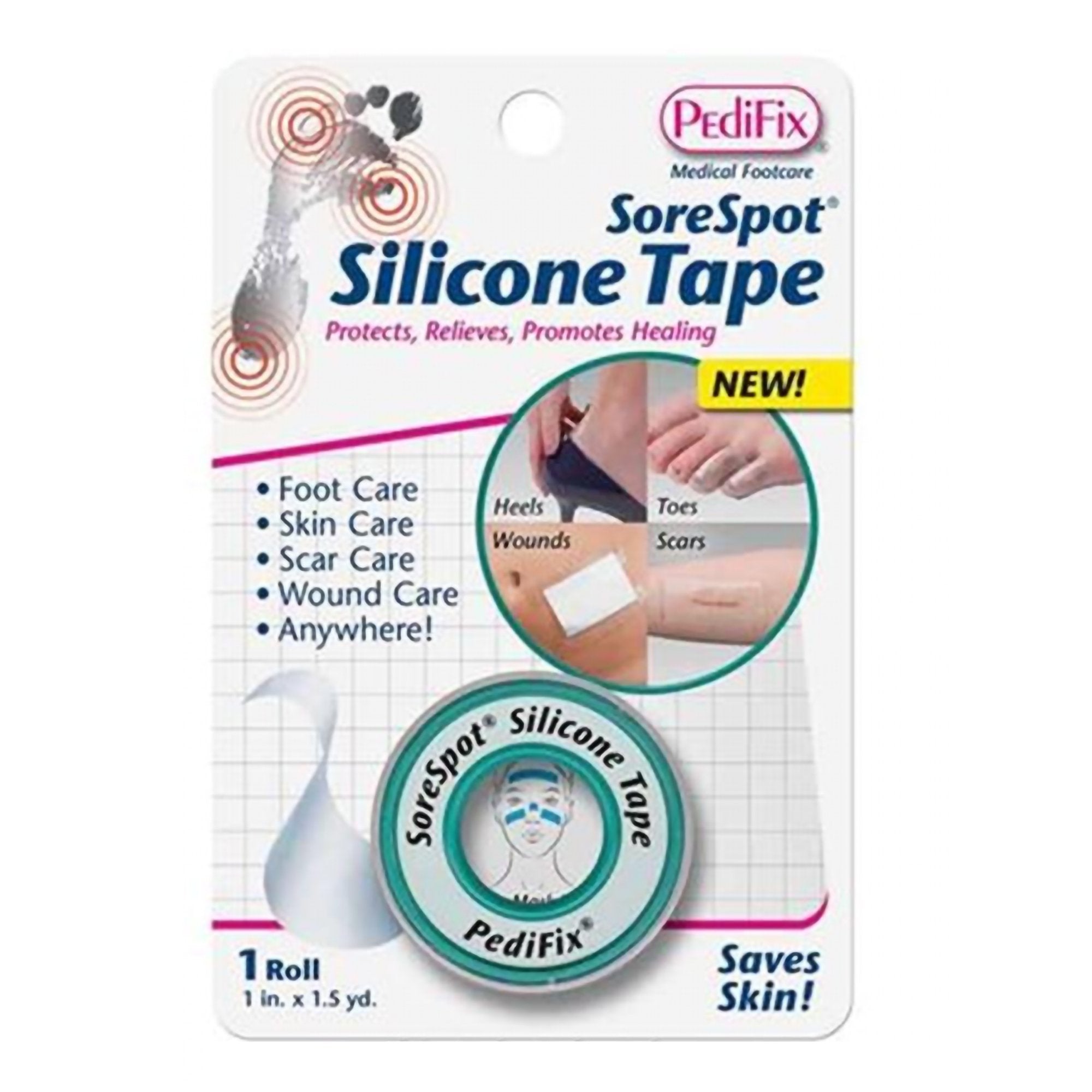 Waterproof Medical Tape Sore Spot® White 1 Inch X 1-1/2 Yard Silicone NonSterile