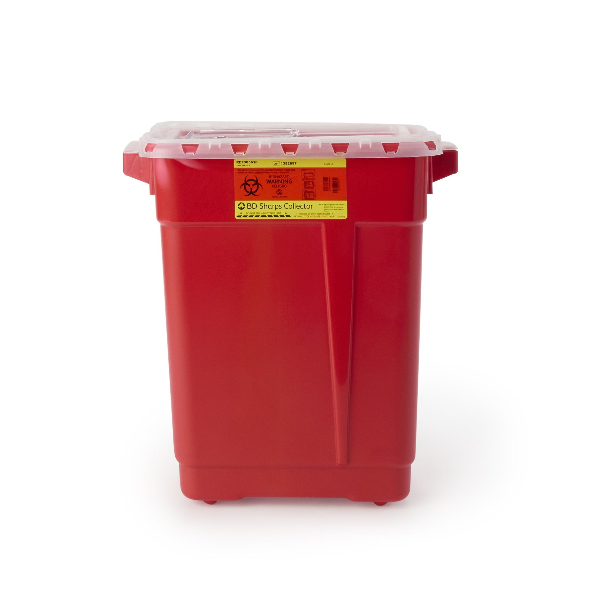 Sharps Container BD™ Red Base 18-1/2 X 17-3/4 X 11-3/4 Inch Vertical Entry 9 Gallon