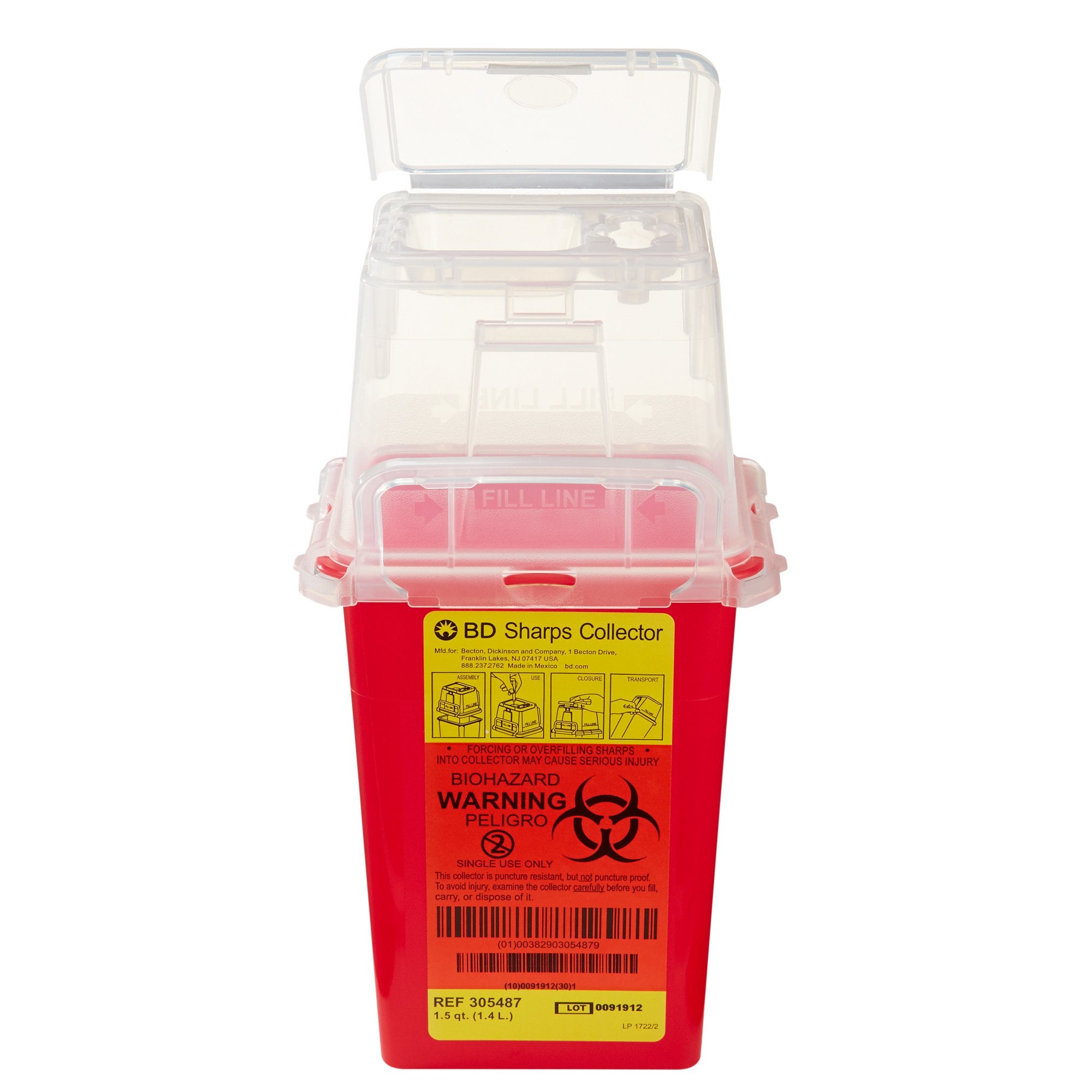 Sharps Container BD™ Red Base 9 H X 4-1/2 W X 4 D Inch Vertical Entry 0.375 Gallon