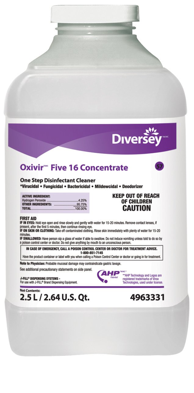 Diversey™ Oxivir® Five 16 Surface Disinfectant Cleaner Peroxide Based J-Fill® Dispensing Systems Liquid Concentrate 2.5 Liter Bottle Scented NonSterile