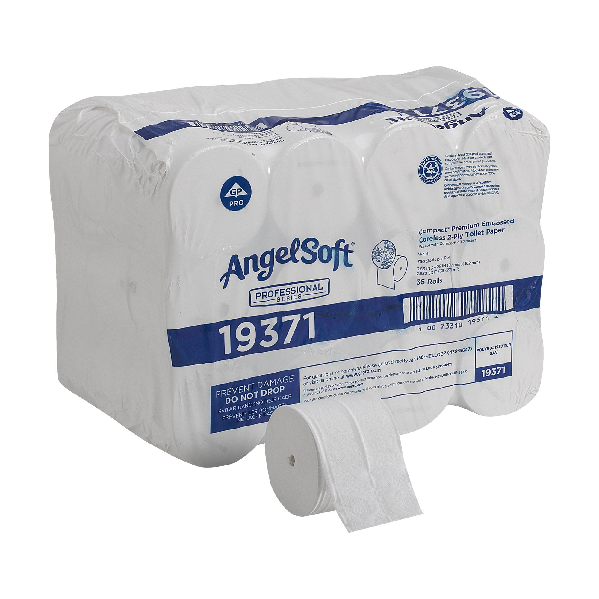 Toilet Tissue Angel Soft Professional Series® Compact White 2-Ply Standard Size Coreless Roll 750 Sheets 3-4/5 X 4-1/20 Inch