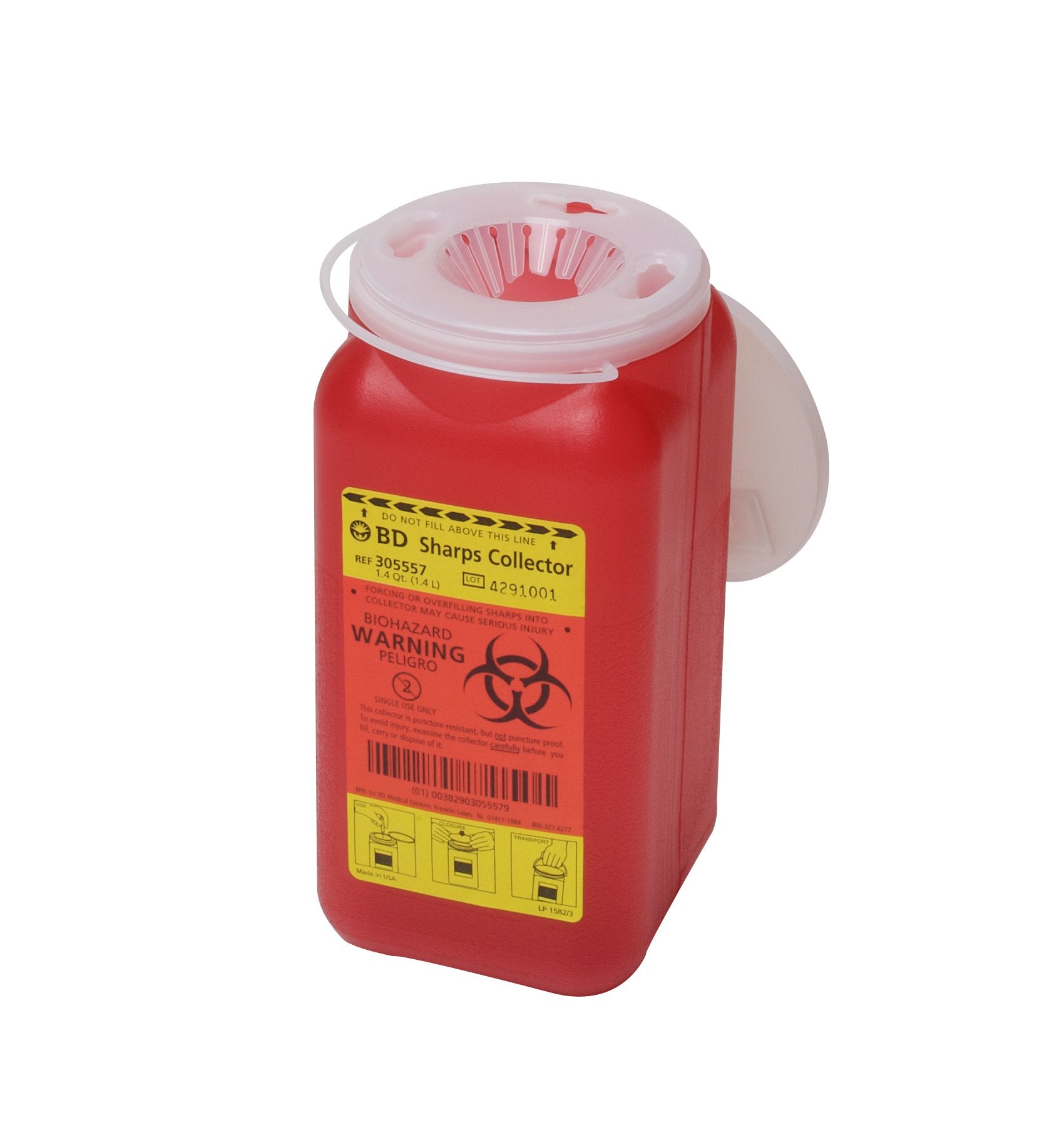 Sharps Container BD™ Red Base 7-1/2 H X 3-3/5 W X 3-3/5 D Inch Vertical Entry 0.35 Gallon