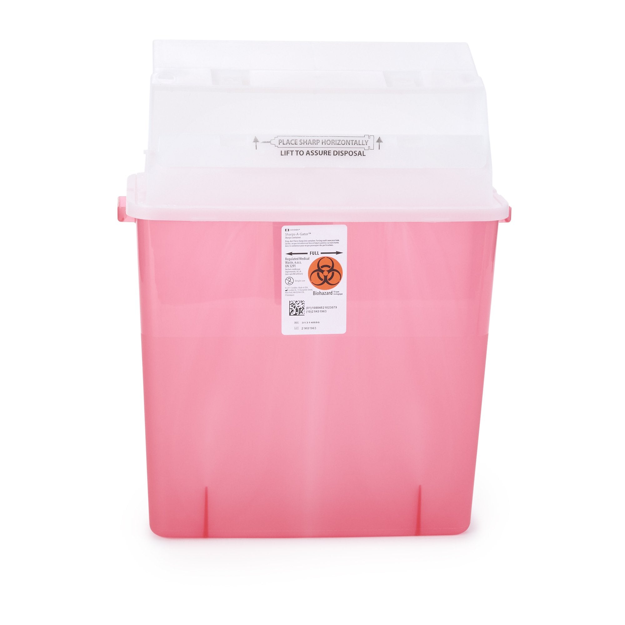 Sharps Container GatorGuard™ In-Room™ Translucent Red Base 20-1/2 H X 14 W X 6 D Inch Horizontal Entry 3 Gallon