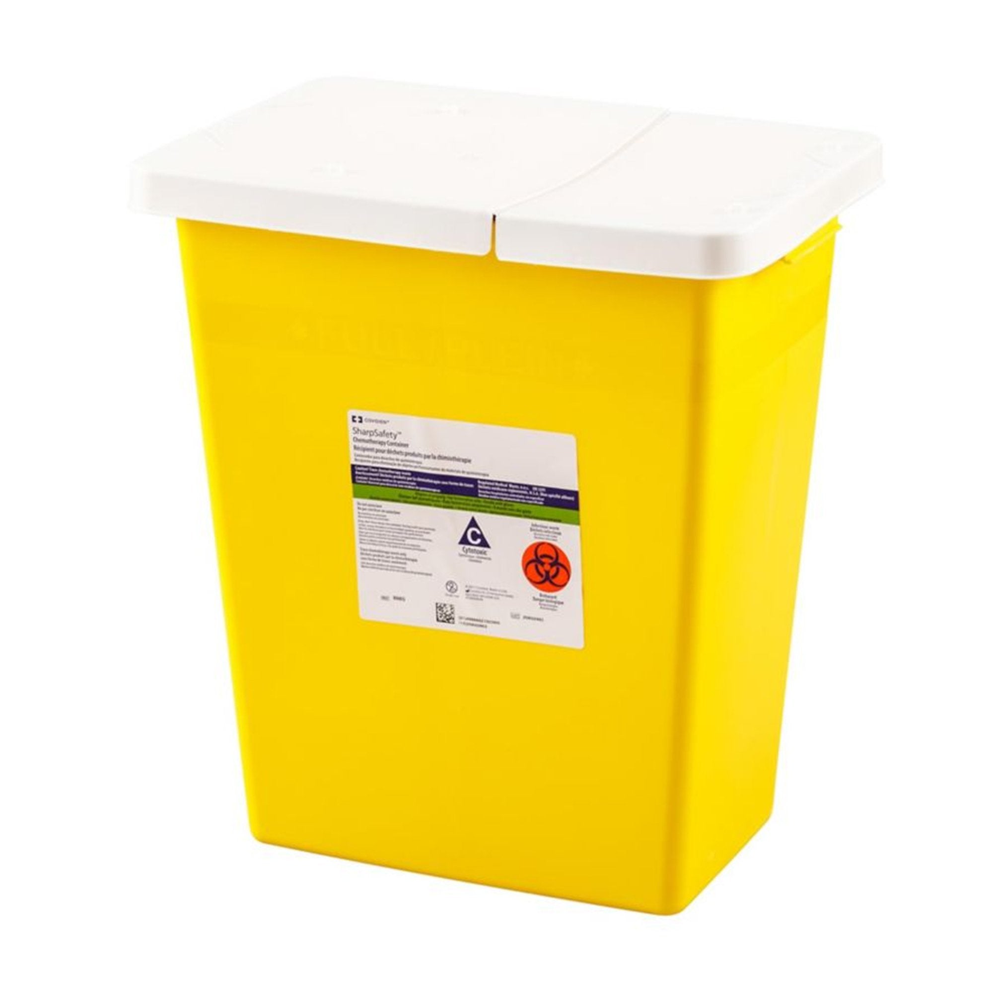 Chemotherapy Waste Container SharpSafety™ Yellow Base 17-1/2 H X 15-1/2 W X 11 D Inch Horizontal / Vertical Entry 8 Gallon