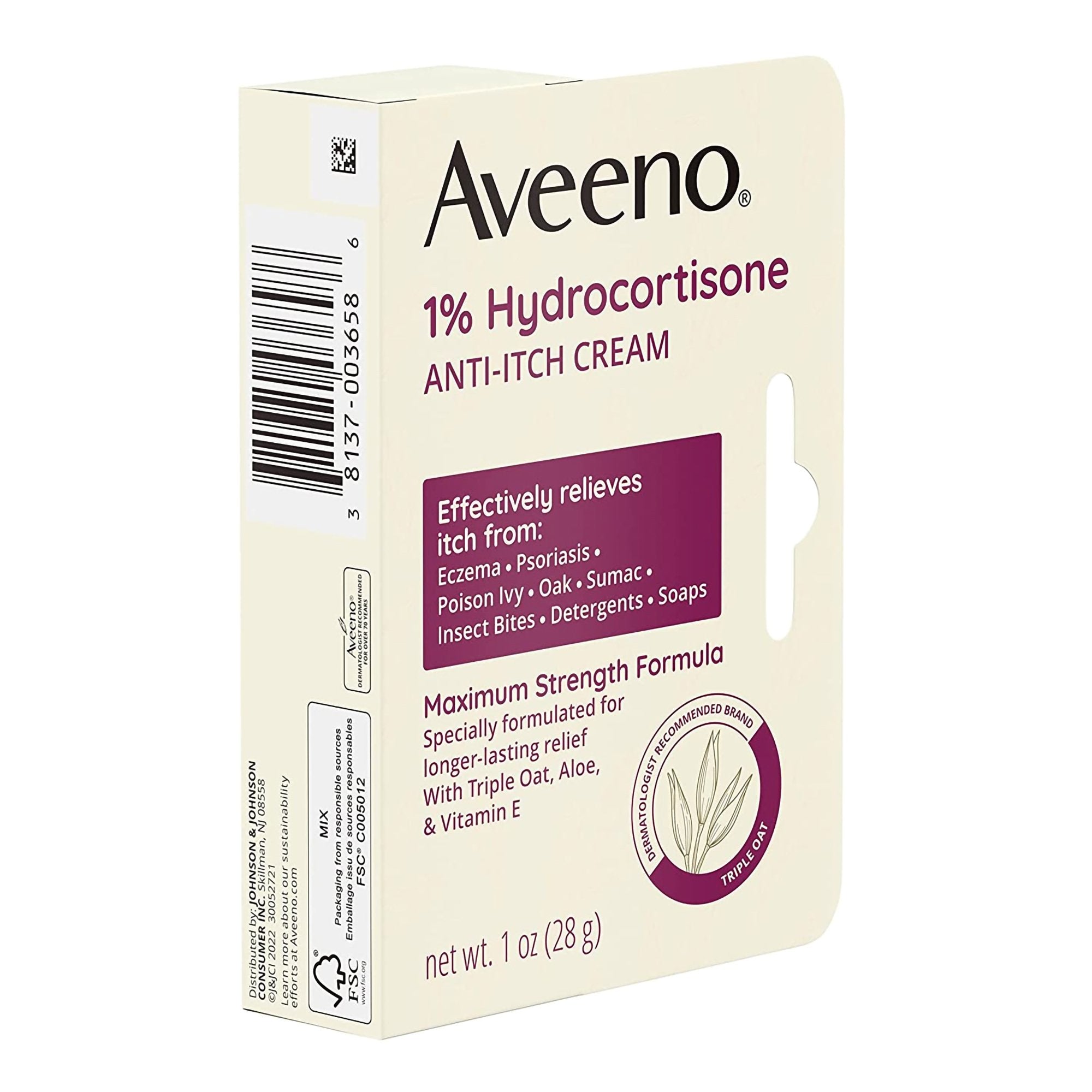 Itch Relief Aveeno® Active Naturals® 1% Strength Cream 1 oz. Tube