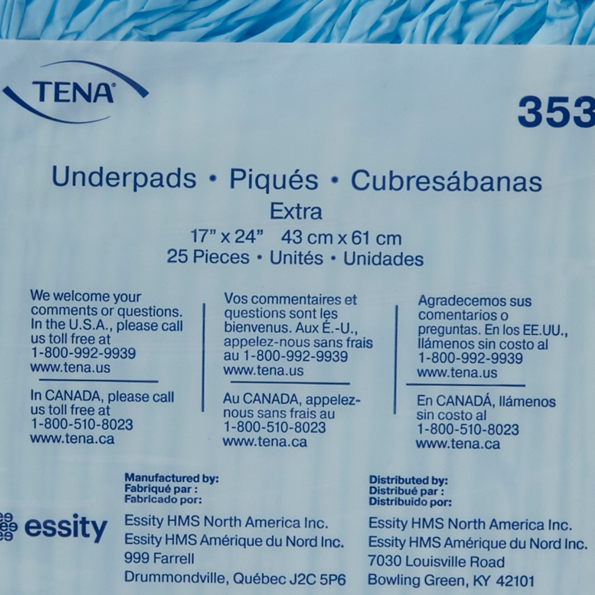 Disposable Underpad TENA® Extra 17 X 24 Inch Polymer Light Absorbency