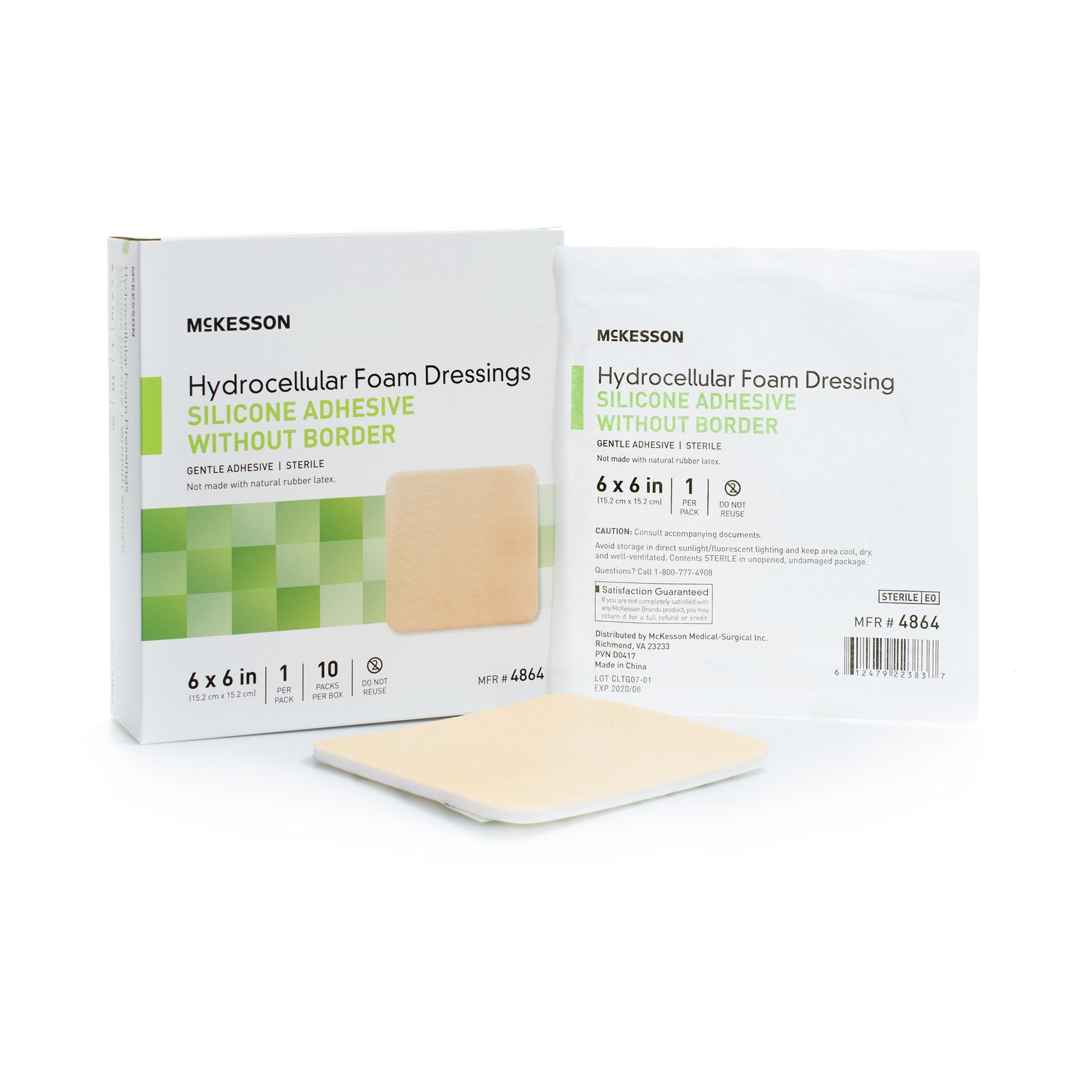 Foam Dressing McKesson 6 X 6 Inch Without Border Film Backing Silicone Gel Adhesive Square Sterile