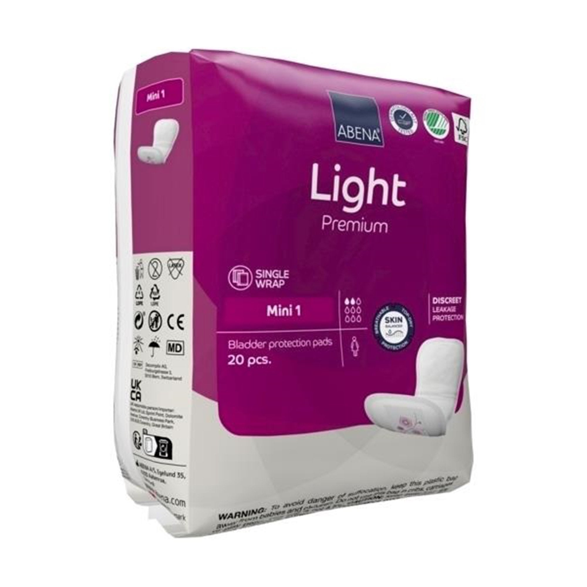 Bladder Control Pad Abena® Premium Light Mini 3.9 X 8.6 Inch Light Absorbency Fluff / Polymer Core Size 1