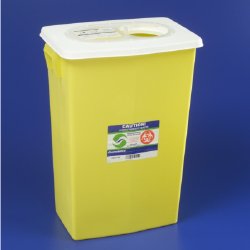 Chemotherapy Waste Container SharpSafety™ Yellow Base 26 H X 12-3/4 D X 18-1/4 W Inch Vertical Entry 18 Gallon