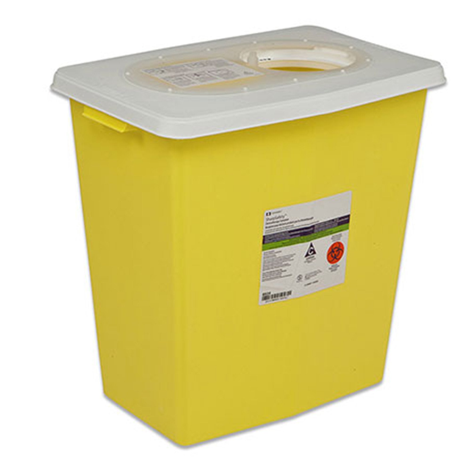 Chemotherapy Waste Container SharpSafety™ Yellow Base 26 H X 12-3/4 D X 18-1/4 W Inch Vertical Entry 18 Gallon