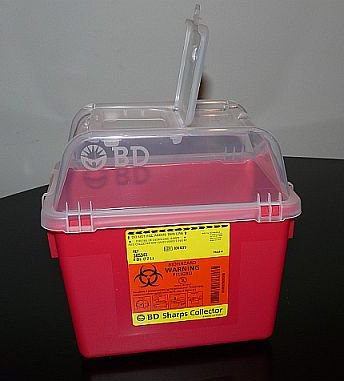 Sharps Container BD™ Red Base 10-3/10 X 11-3/10 X 6-4/5 Inch Vertical Entry 2 Gallon